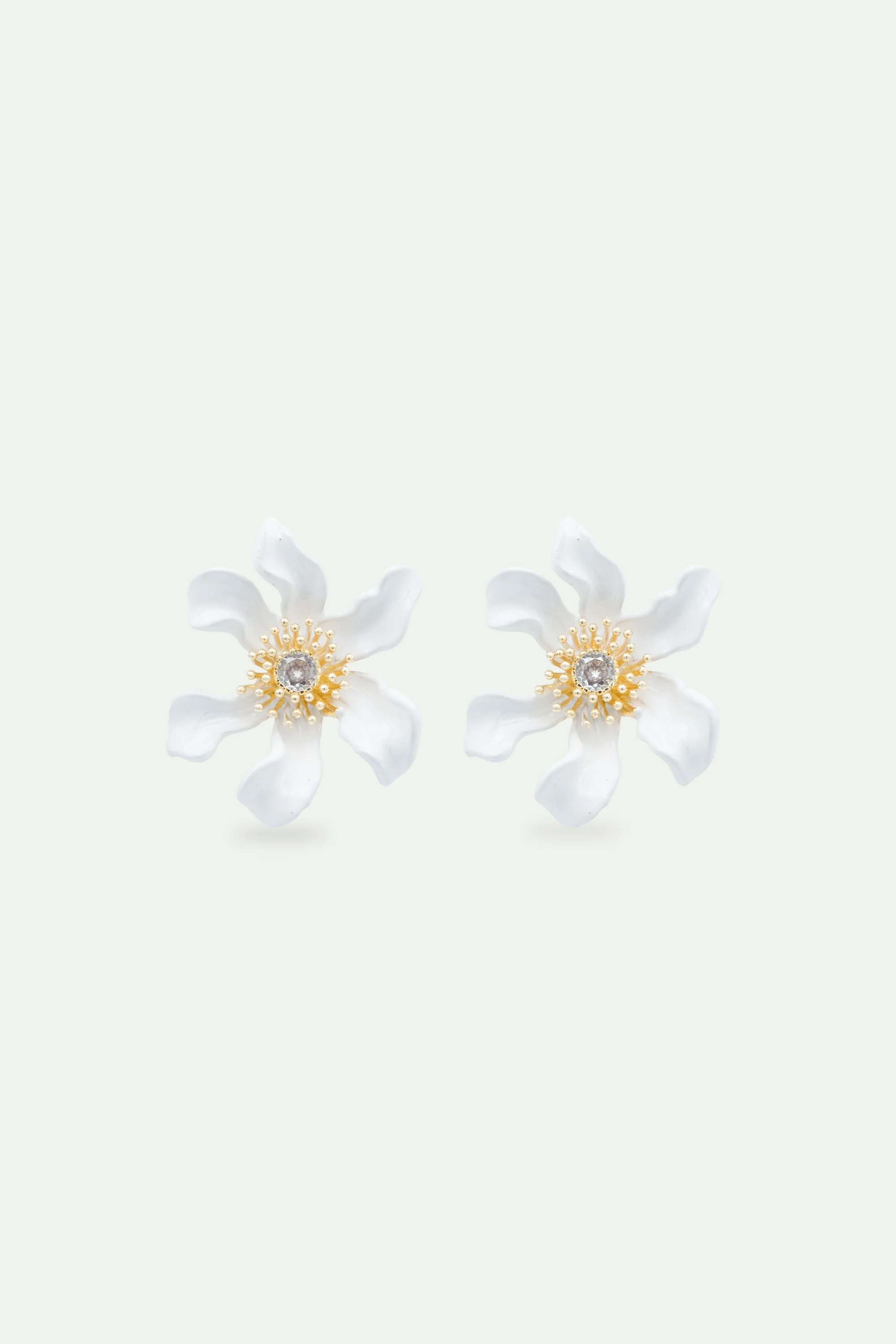 Large White Clematis Flower Clip-On Earrings