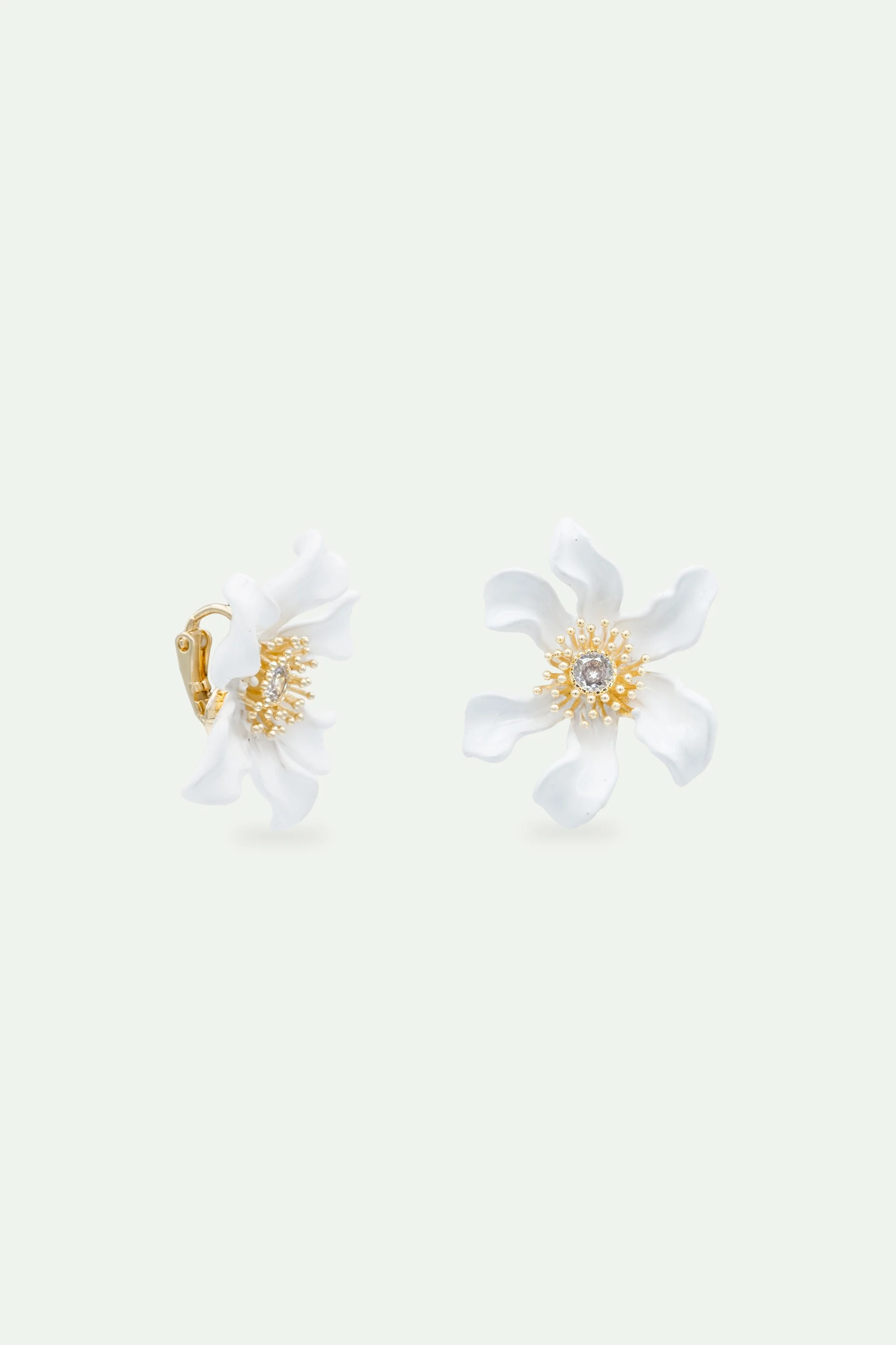 Large White Clematis Flower Clip-On Earrings - Image 2