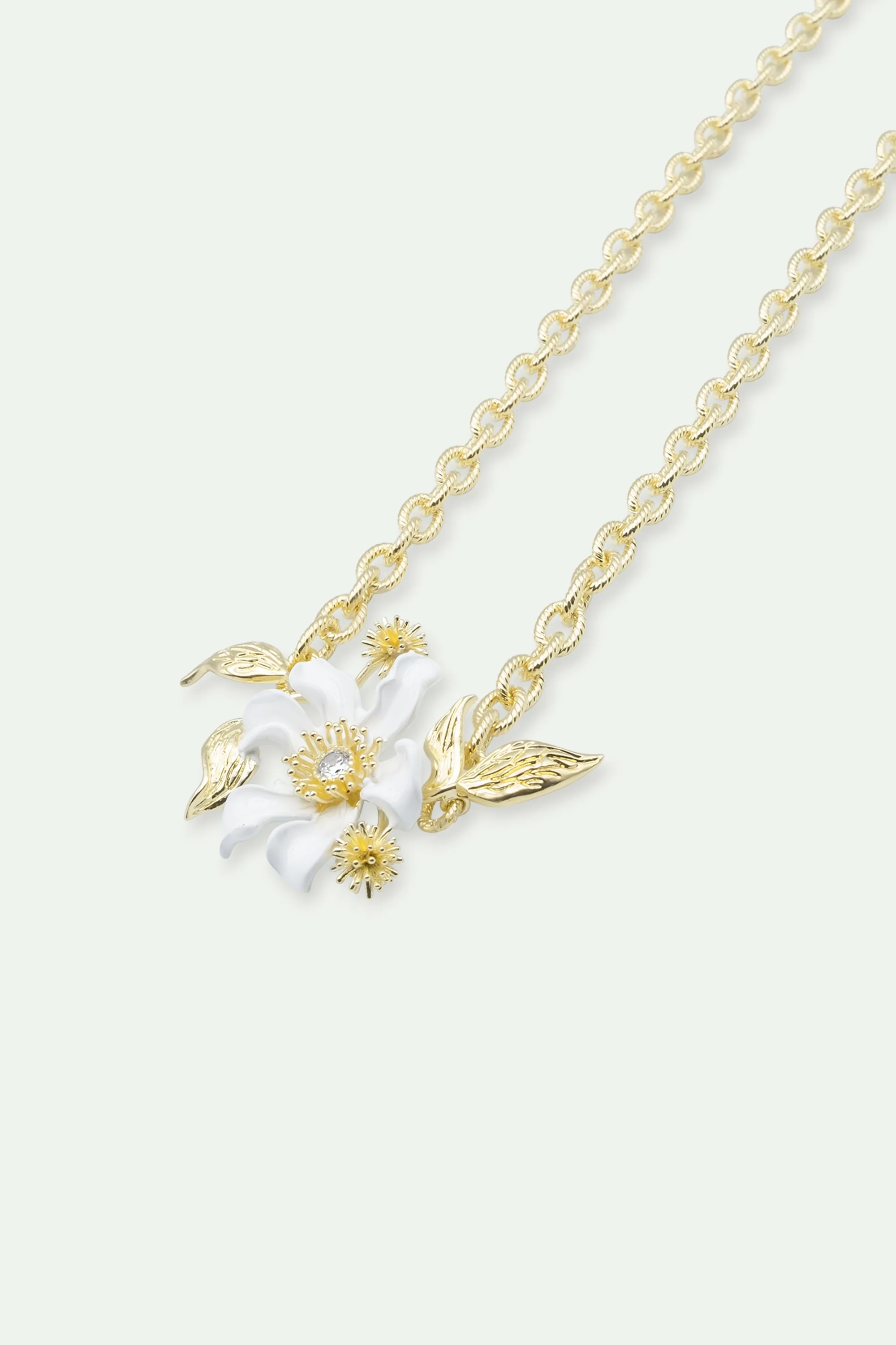 Large White Clematis Flower - Japanese Kerria and Laurel Necklace - Image 2