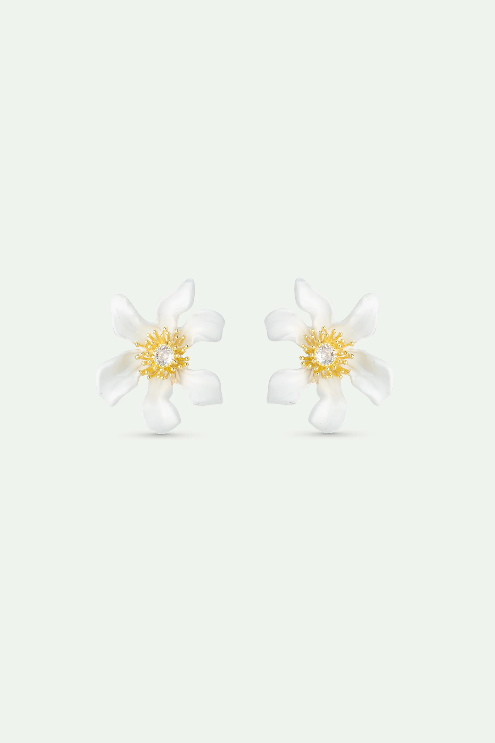 Large White Clematis Flower Post Earrings