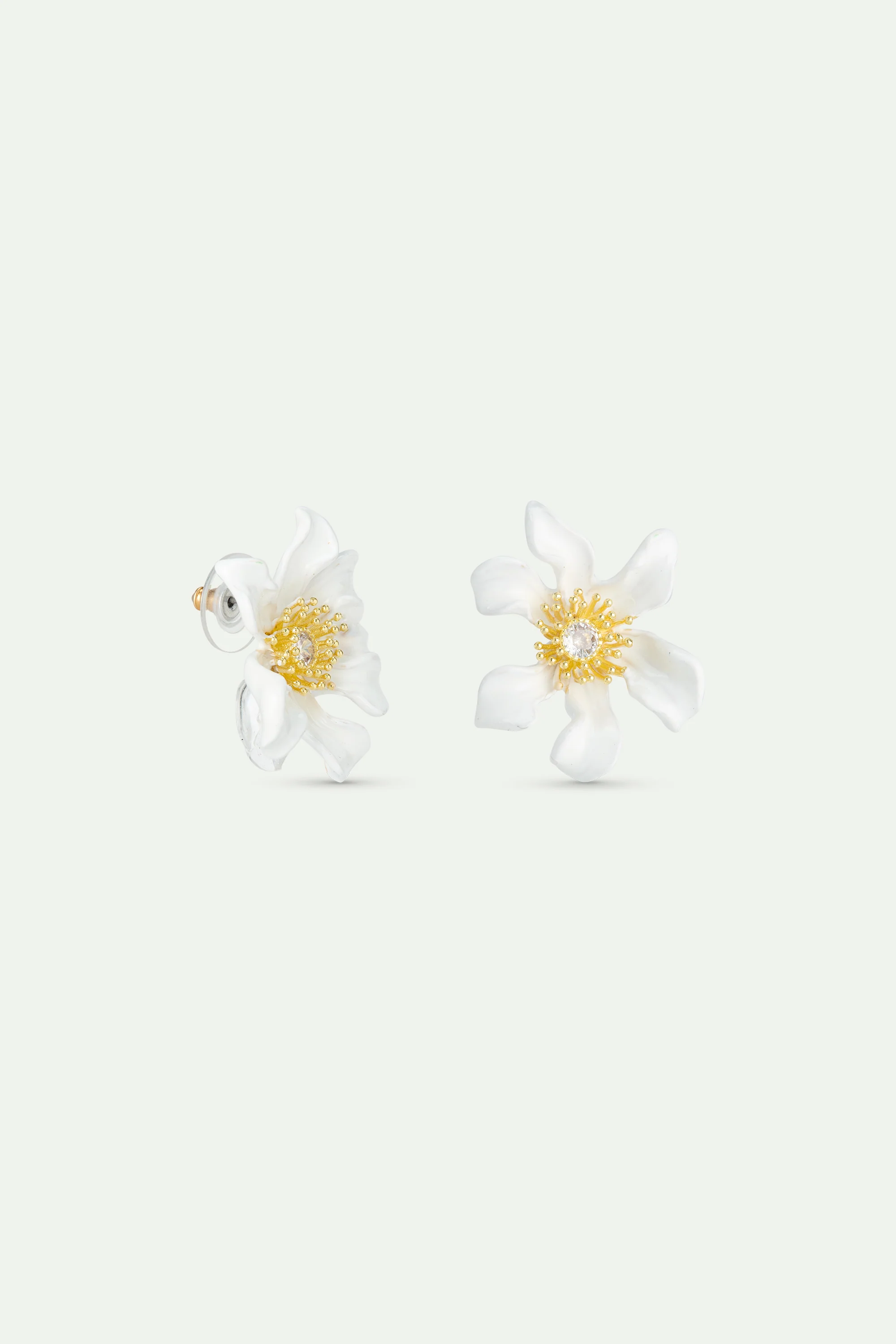 Large White Clematis Flower Post Earrings - Image 2