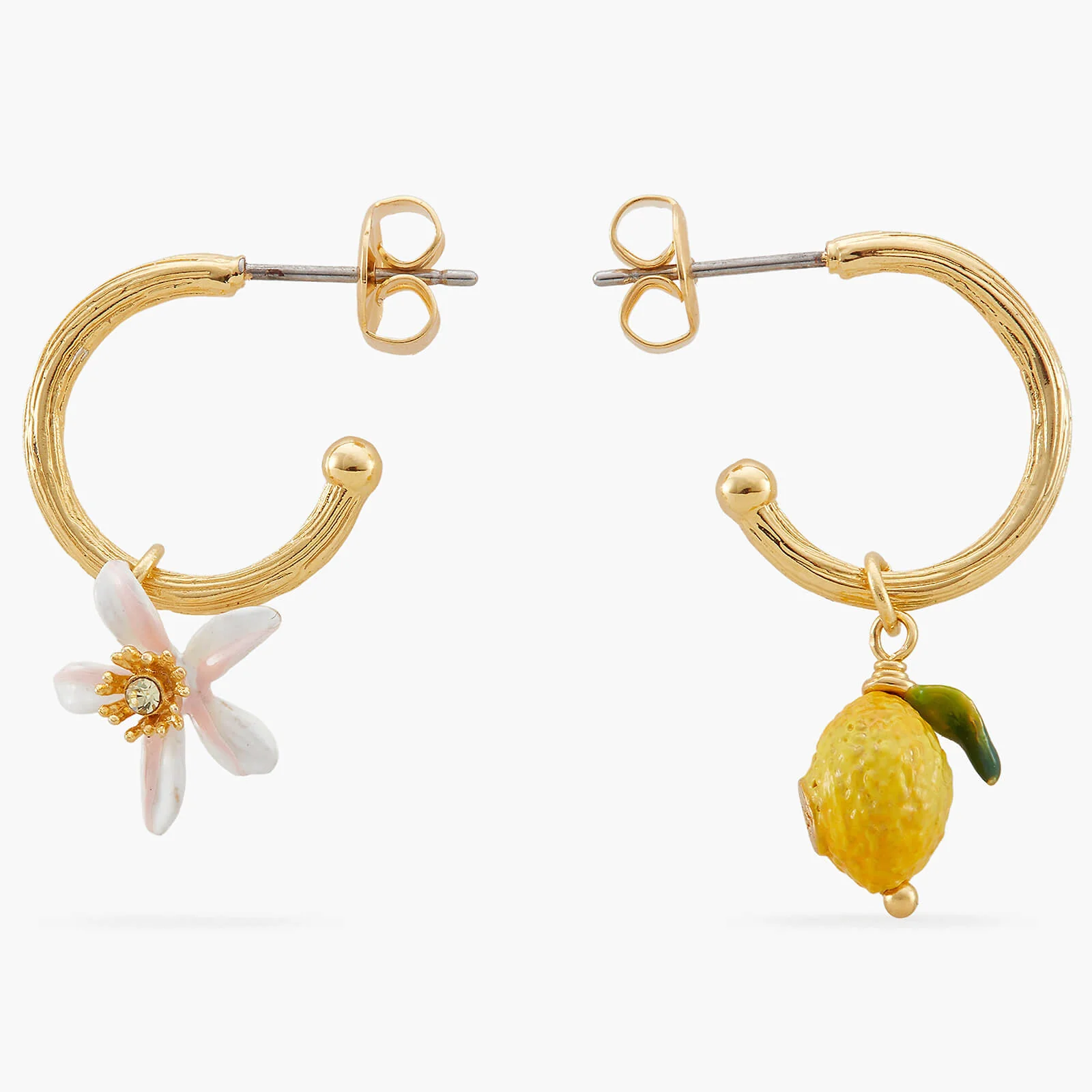 Lemon and Lemon White Blossom Post Hoop Earrings - Image 2