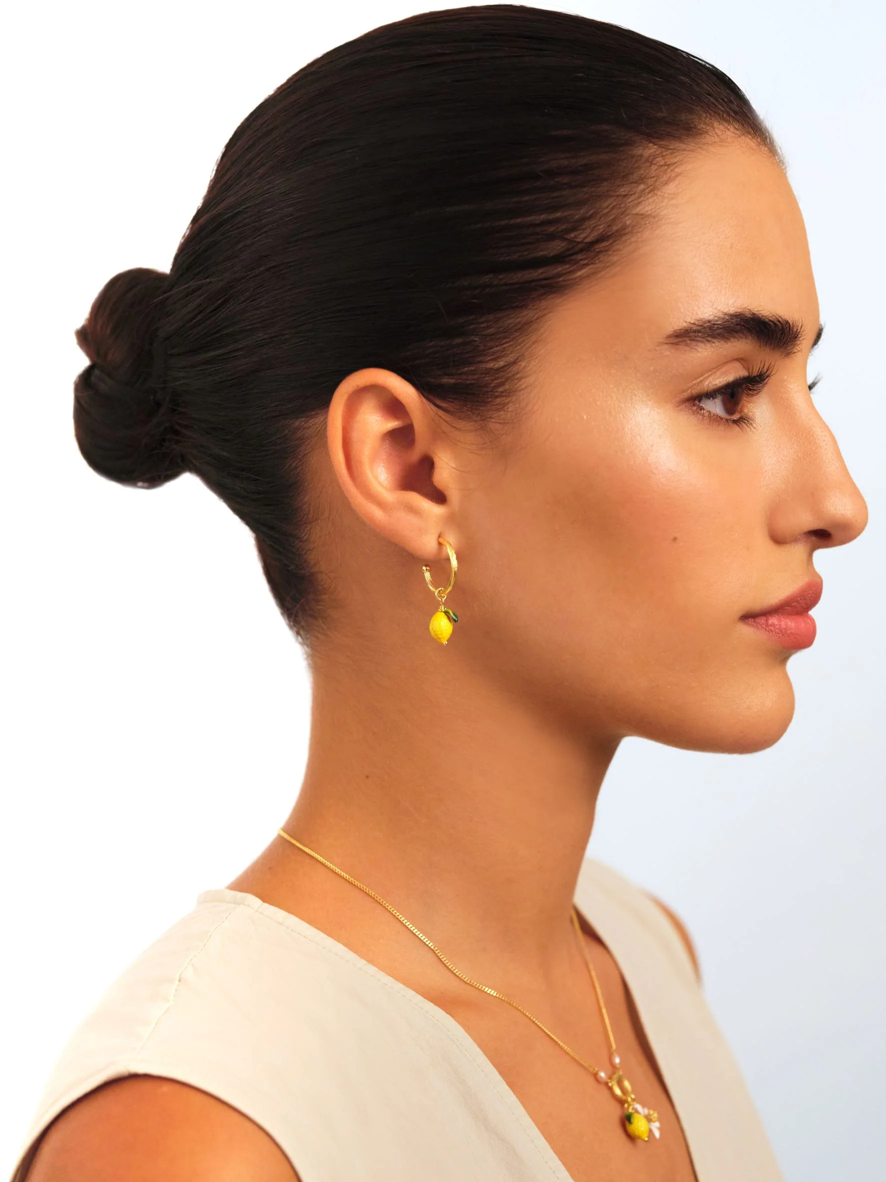 Lemon and Lemon White Blossom Post Hoop Earrings - Image 6