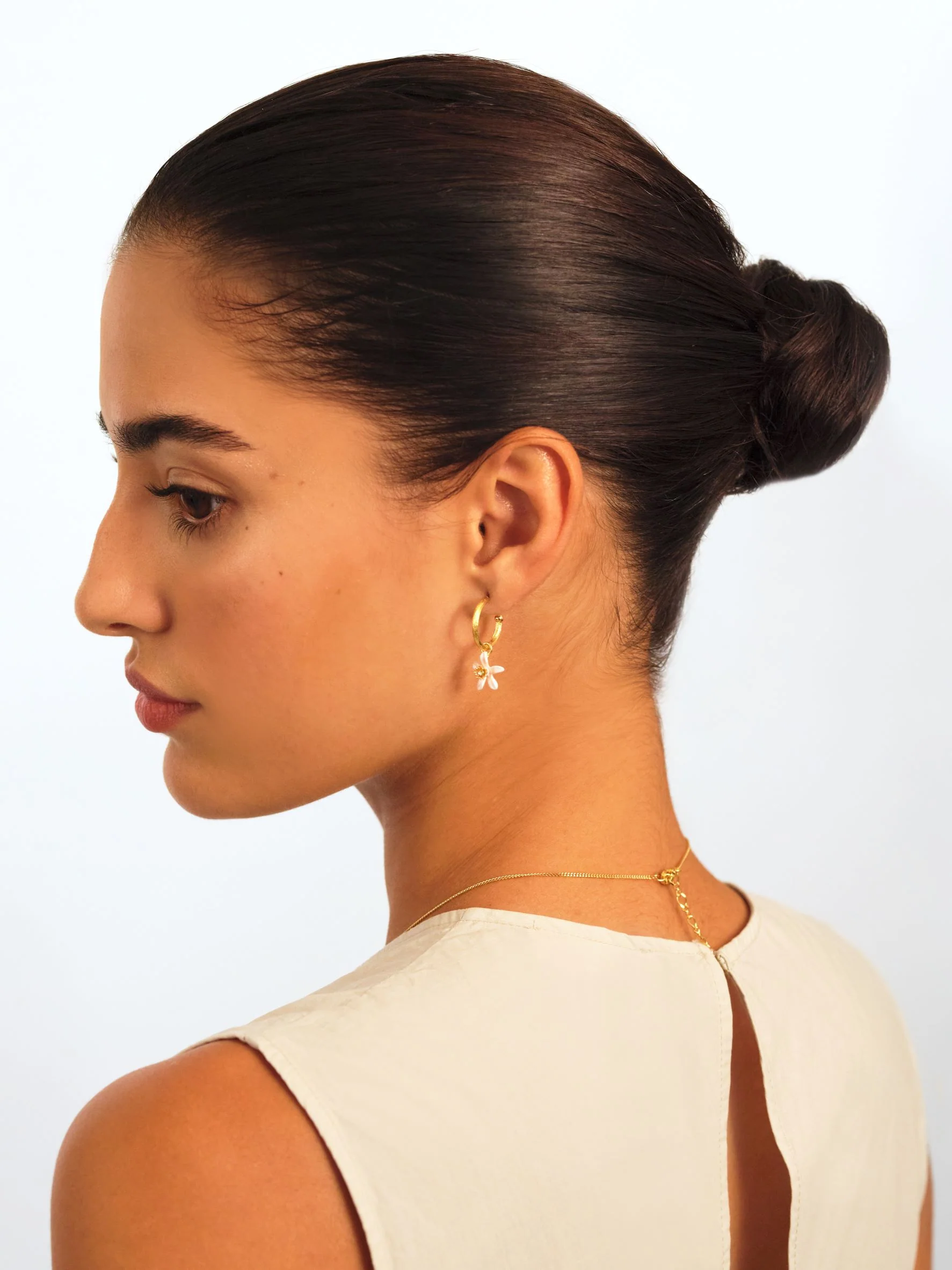 Lemon and Lemon White Blossom Post Hoop Earrings - Image 7