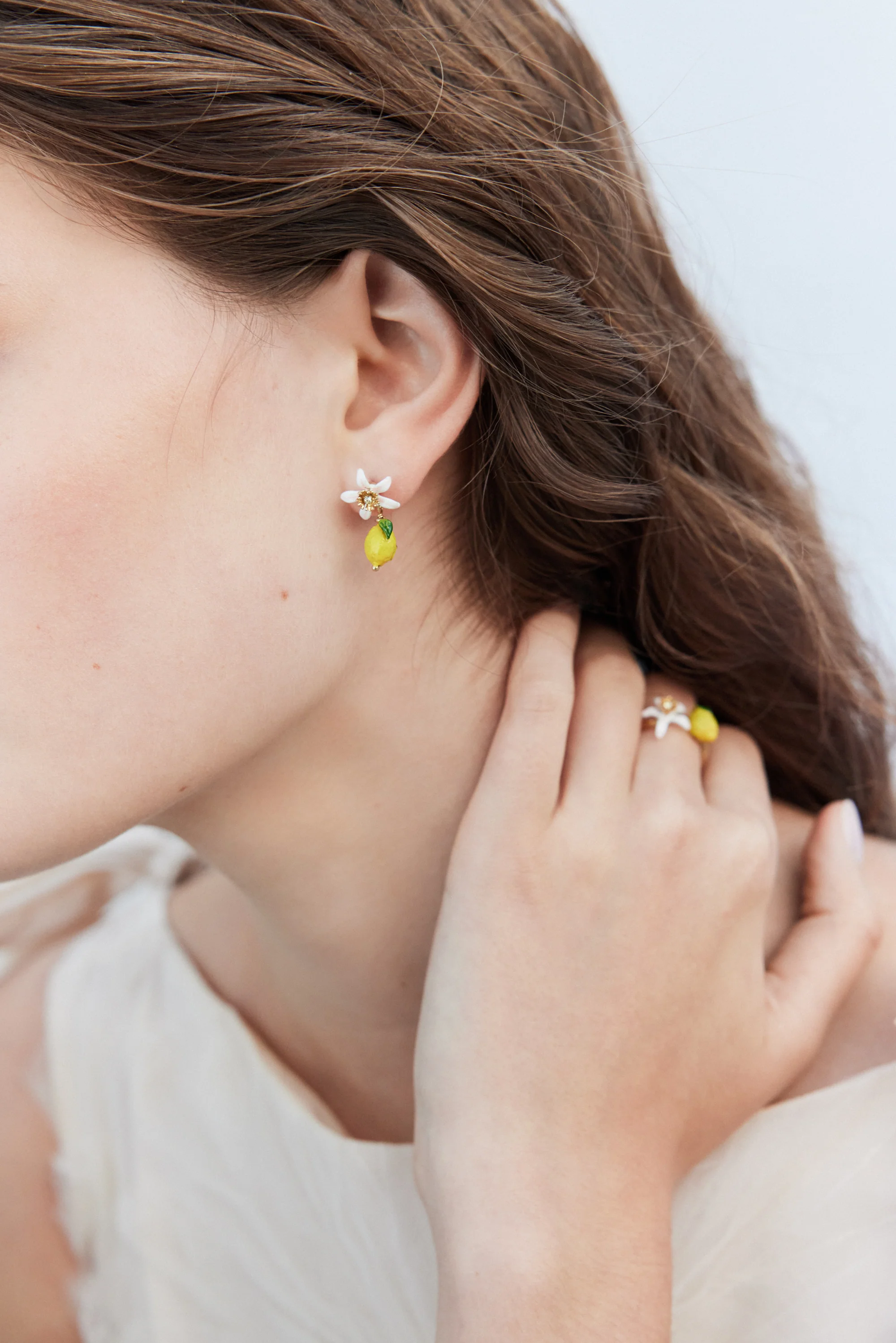 Lemon and White Flower Post Earrings - Image 4