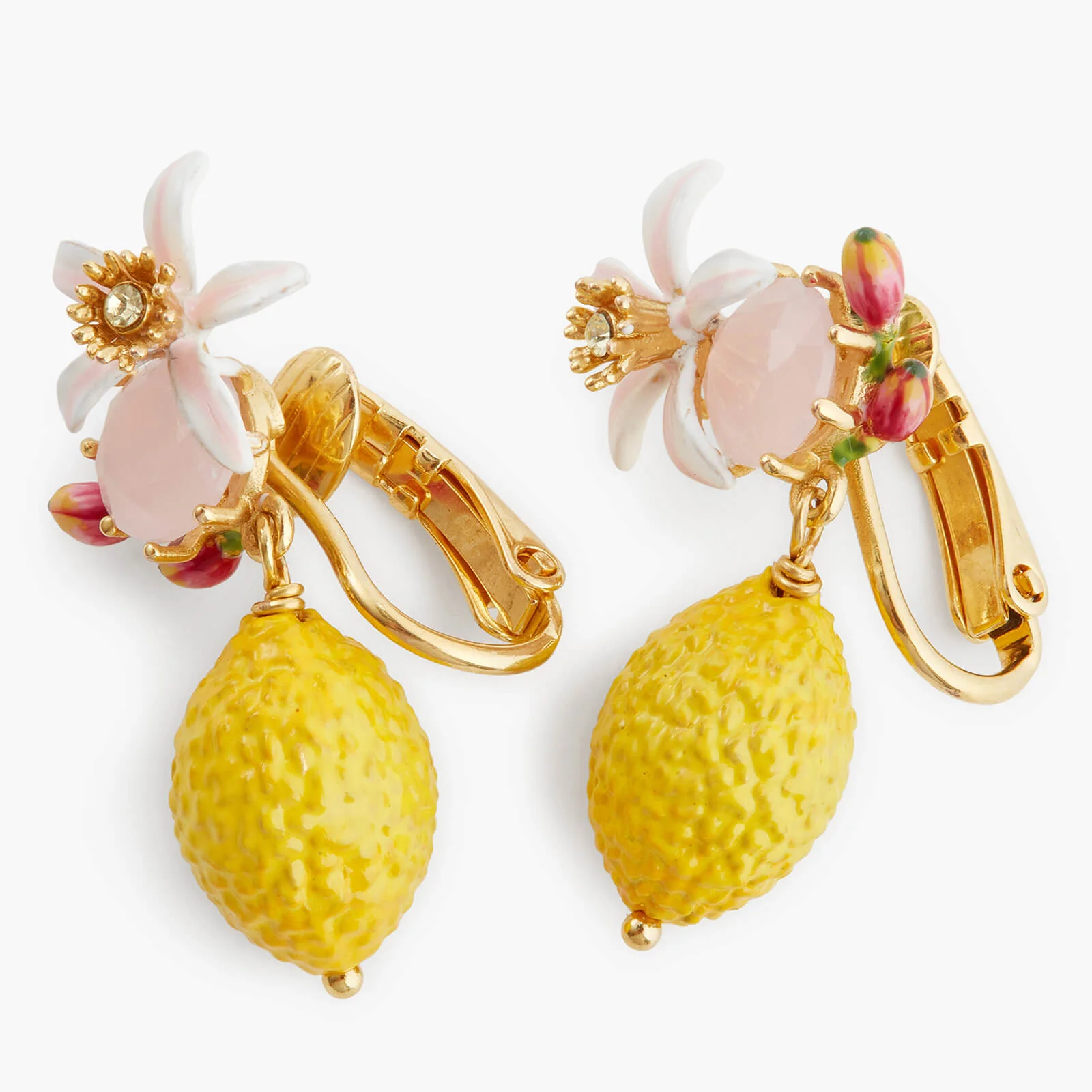 Lemon, Flower and Faceted Glass Clip-On Earrings - Image 3