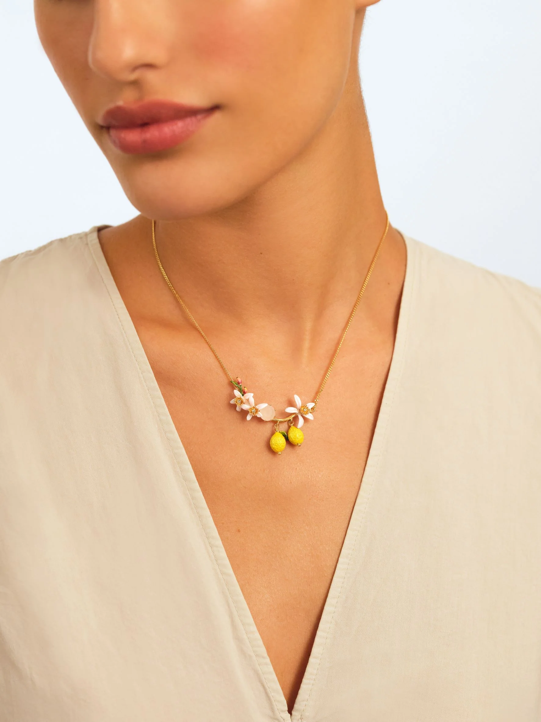 Lemons, Flower Buds and Lemon Blossom Statement Necklace - Image 5