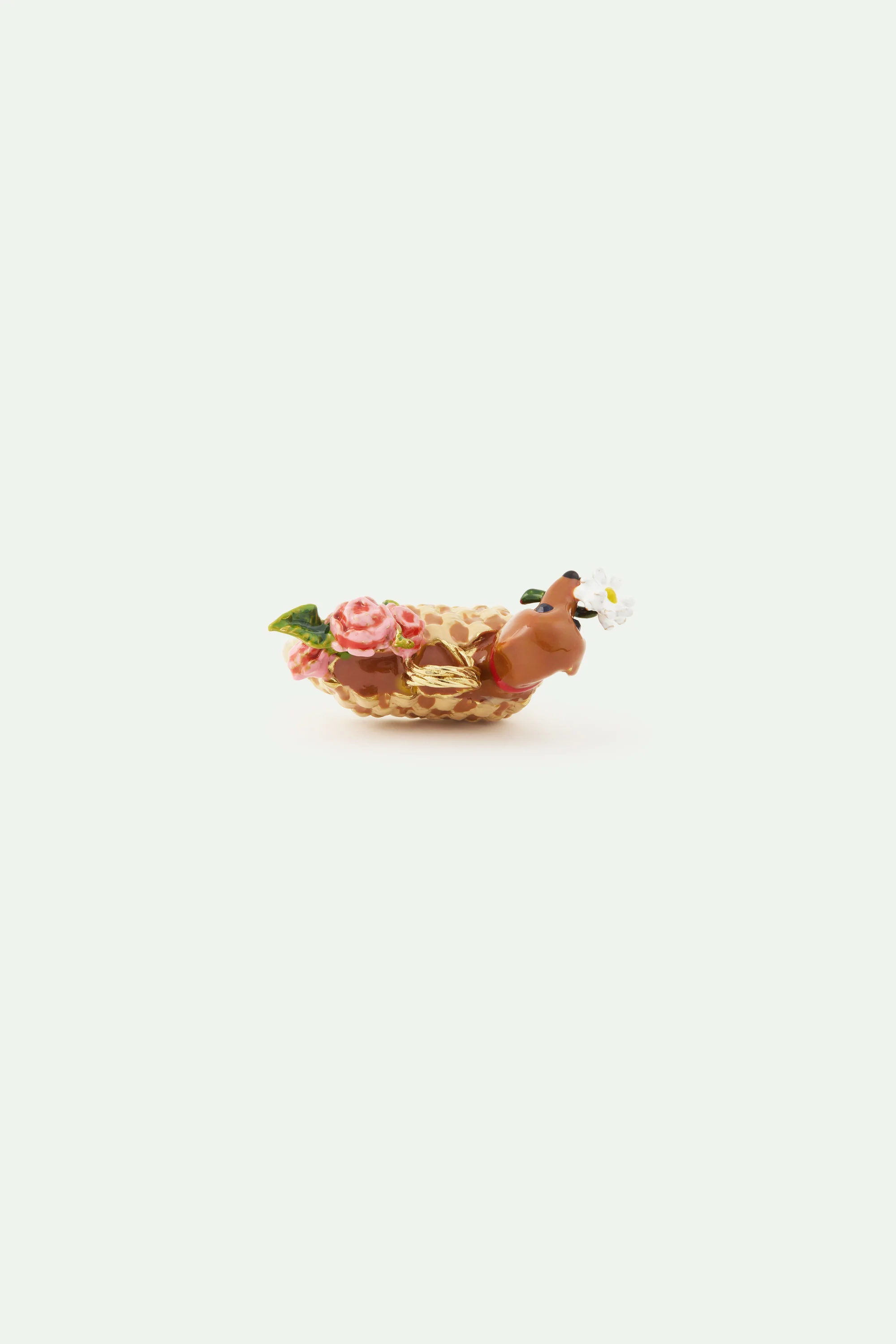 Les Néréides Loves Animals - Basket, Dachshund and Bunch of Flowers Cocktail Ring - Image 2