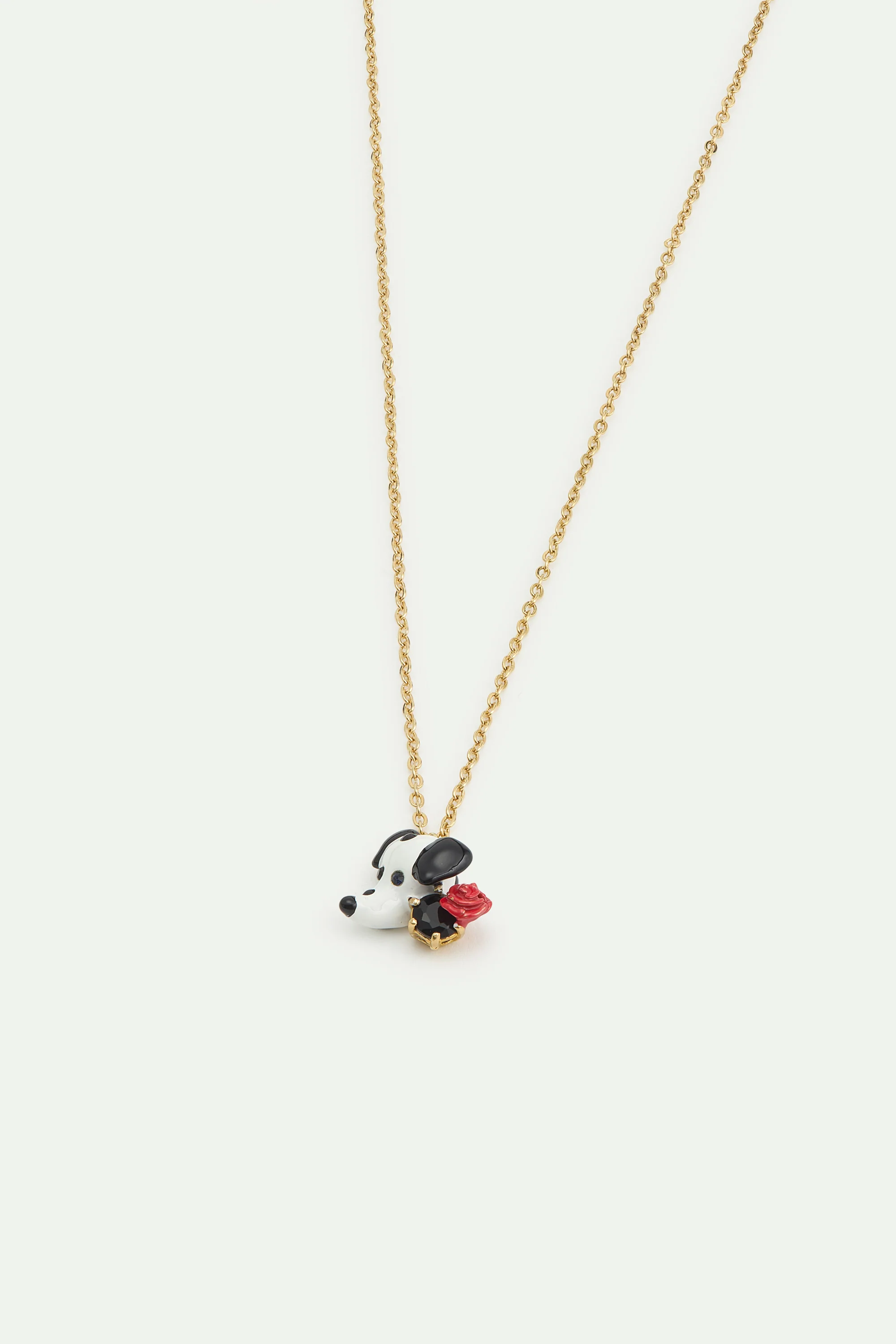 Les Néréides Loves Animals - Black and White Dalmatian Head with Rose Pendant Necklace - Image 2