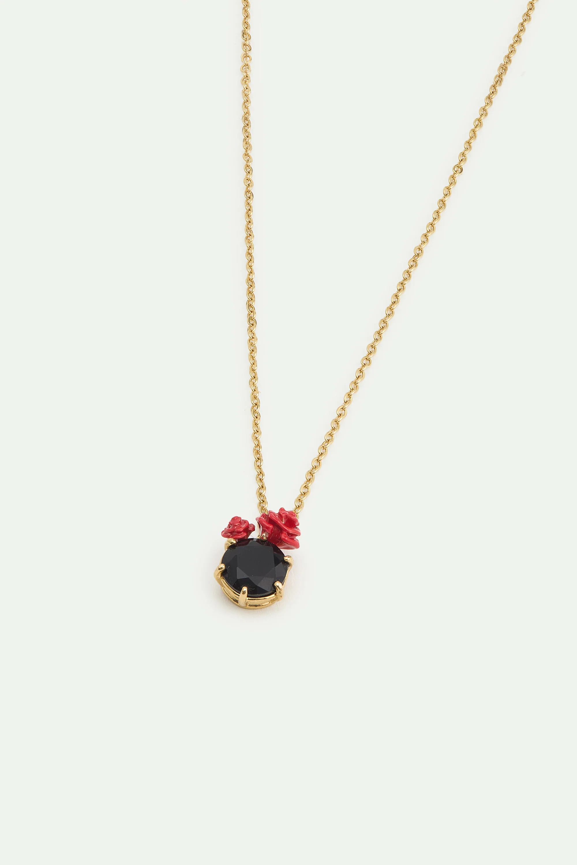 Les Néréides Loves Animals - Black Faceted Stone and Red Rose Pendant Necklace - Image 2