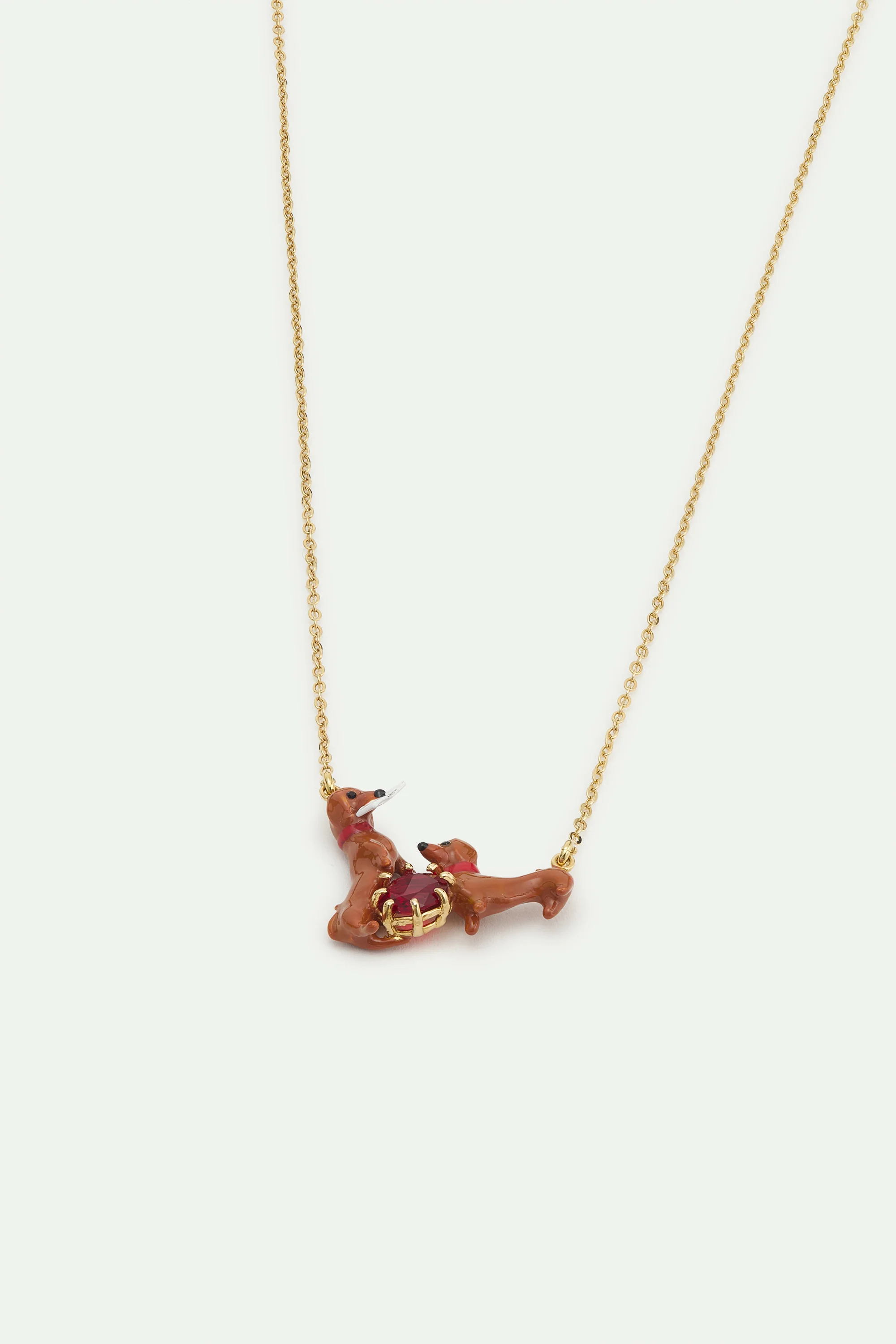 Les Néréides Loves Animals - Dachshund and Red Round Stone Statement Necklace - Image 2