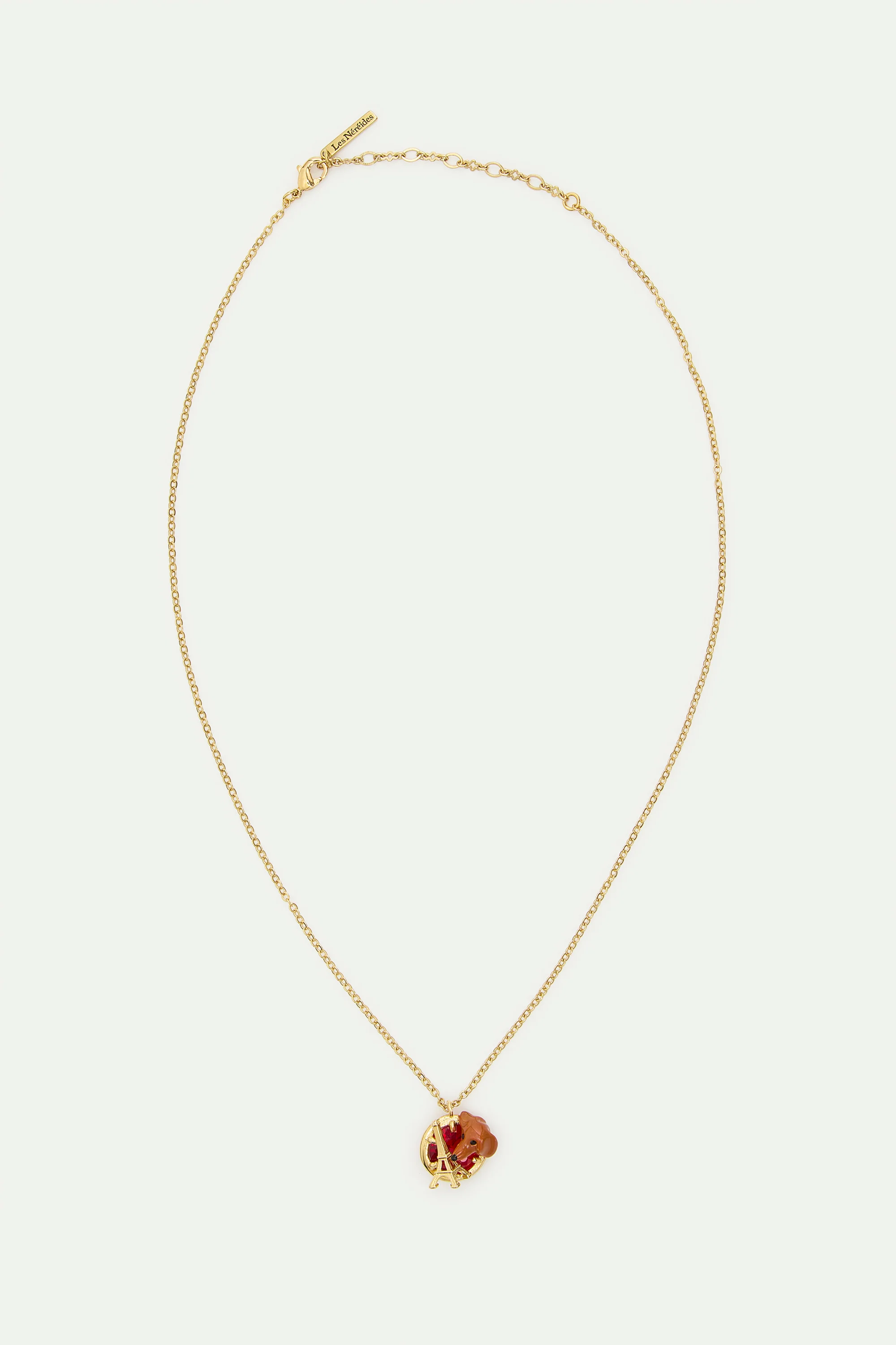 Les Néréides Loves Animals - Dachshund Pendant Necklace with Eiffel Tower and Garnet Red Stone - Image 3
