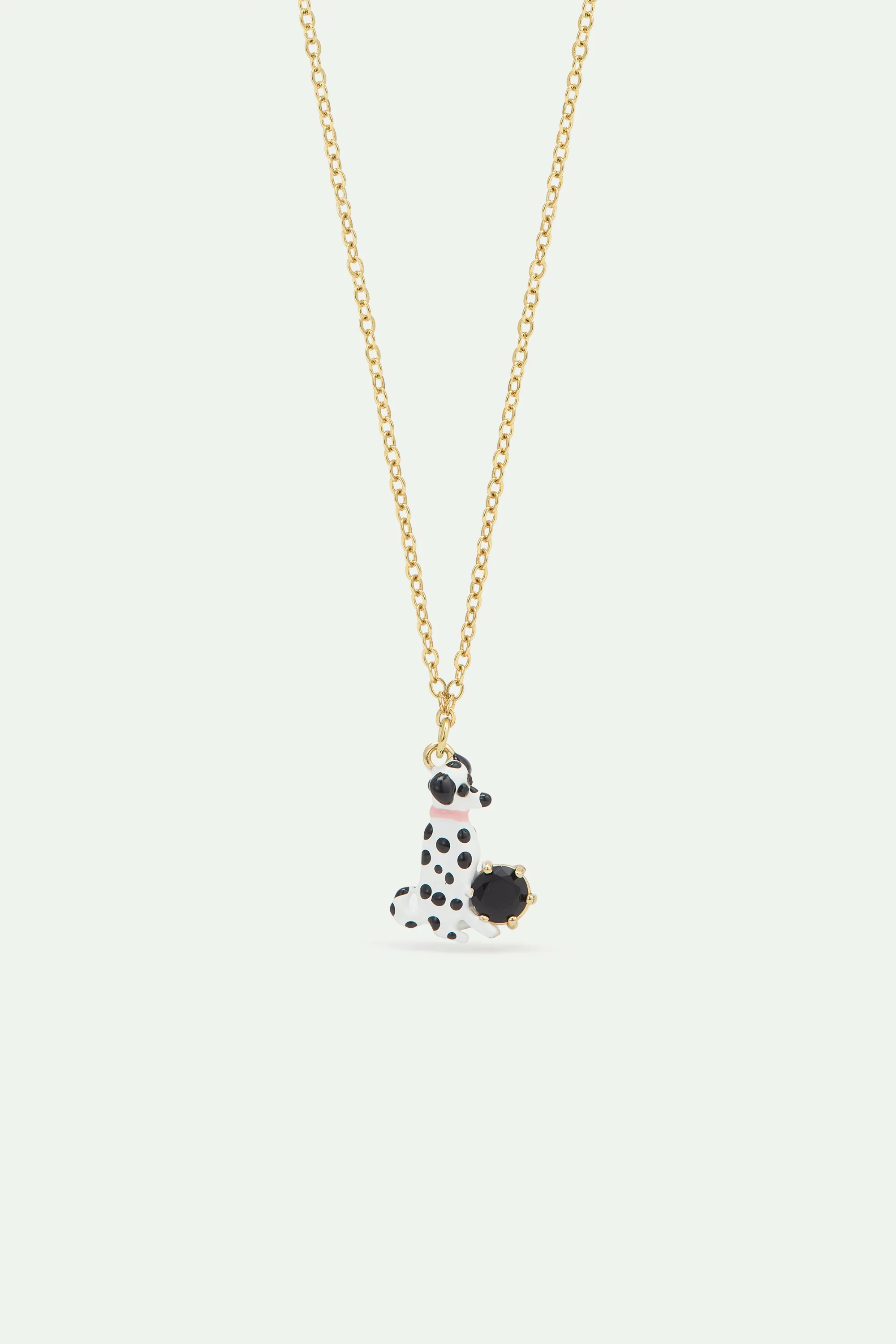 Les Néréides Loves Animals - Dalmatian and Black Round Faceted Glass Stone Pendant Necklace