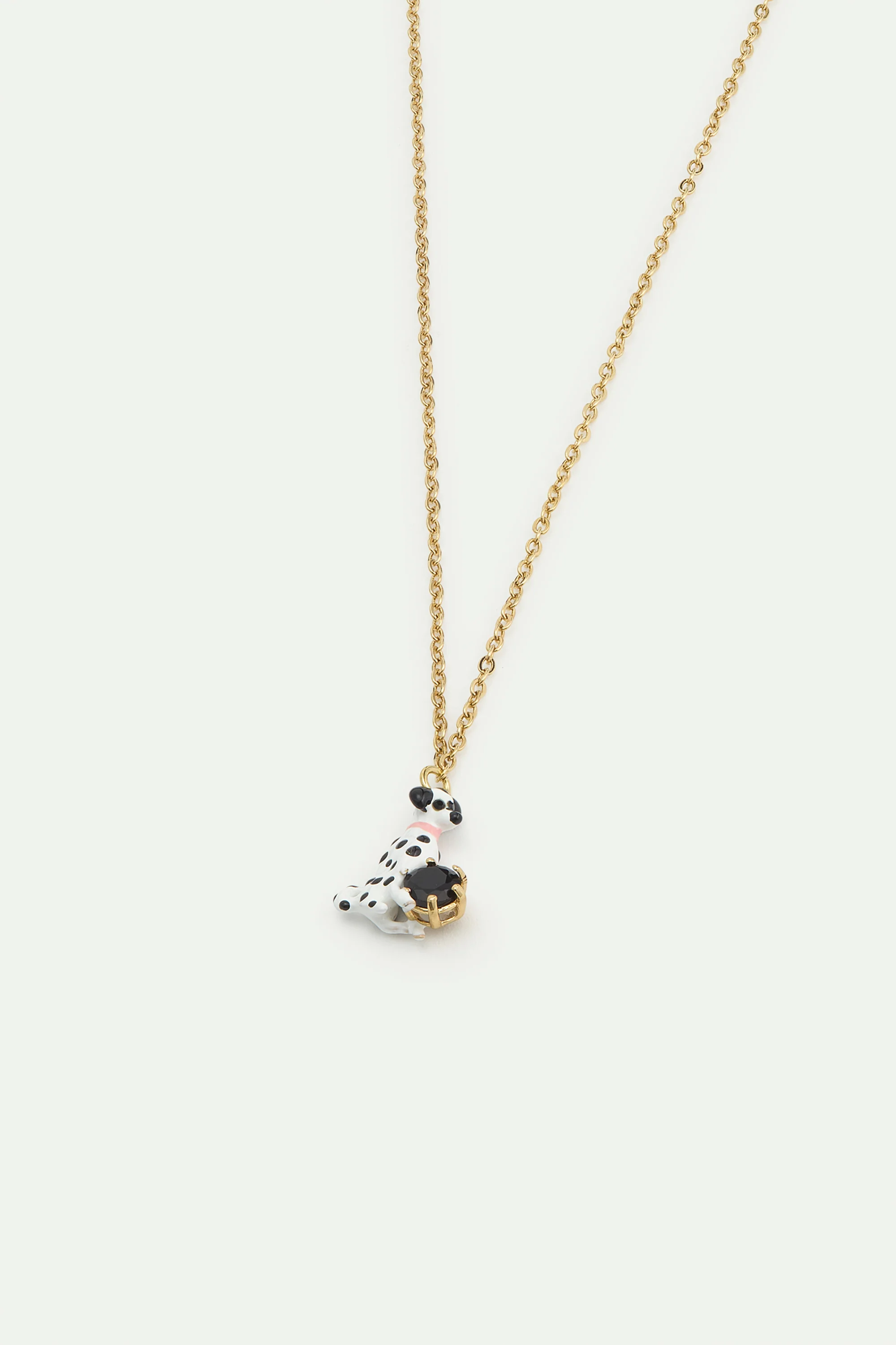 Les Néréides Loves Animals - Dalmatian and Black Round Faceted Glass Stone Pendant Necklace - Image 2