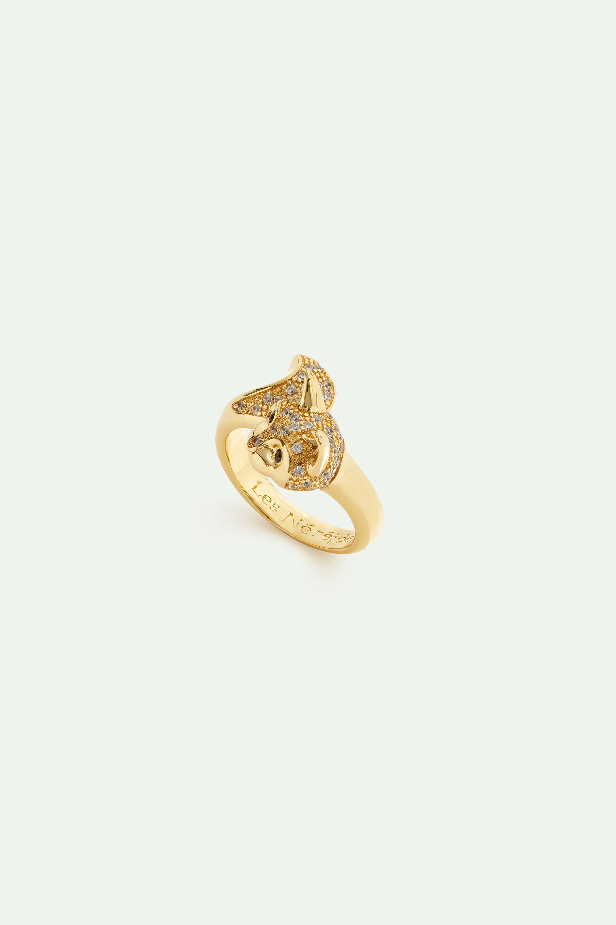 Les Néréides Loves Animals - Golden Cat and Crystal Adjustable Ring - Image 2