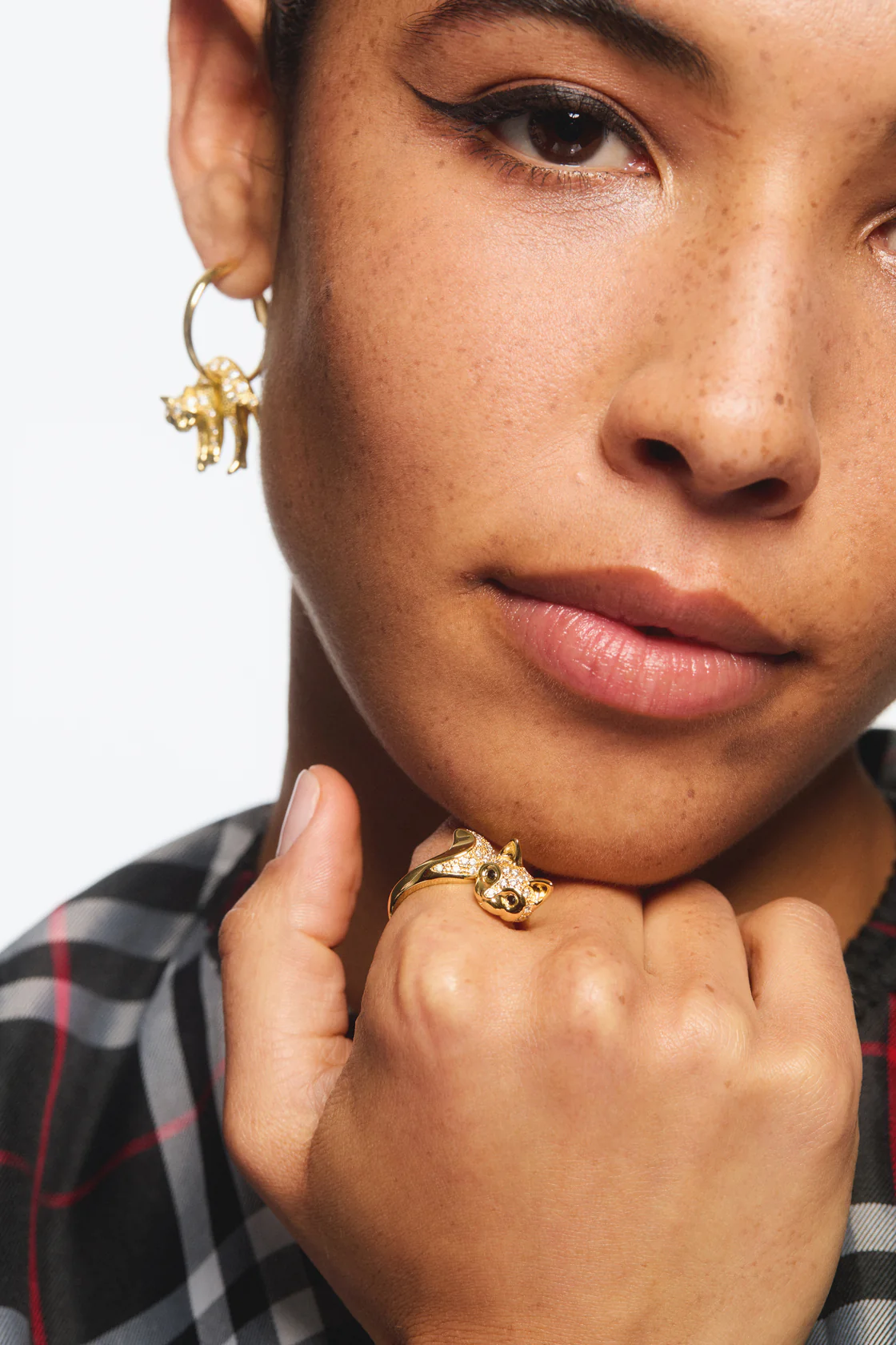 Les Néréides Loves Animals - Golden Cat and Crystal Adjustable Ring - Image 3