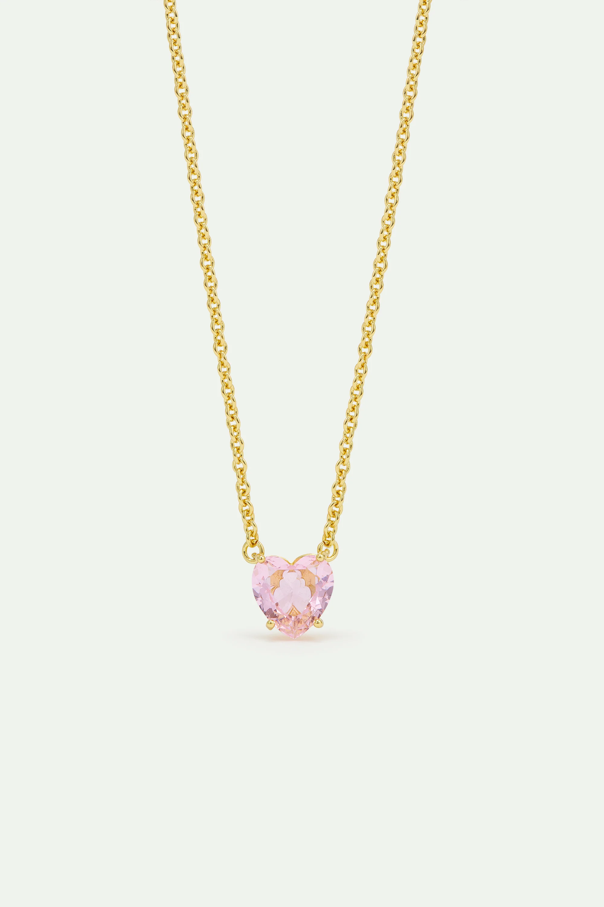 Light Pink Diamantine Fine Necklace with Heart-Shaped Stone