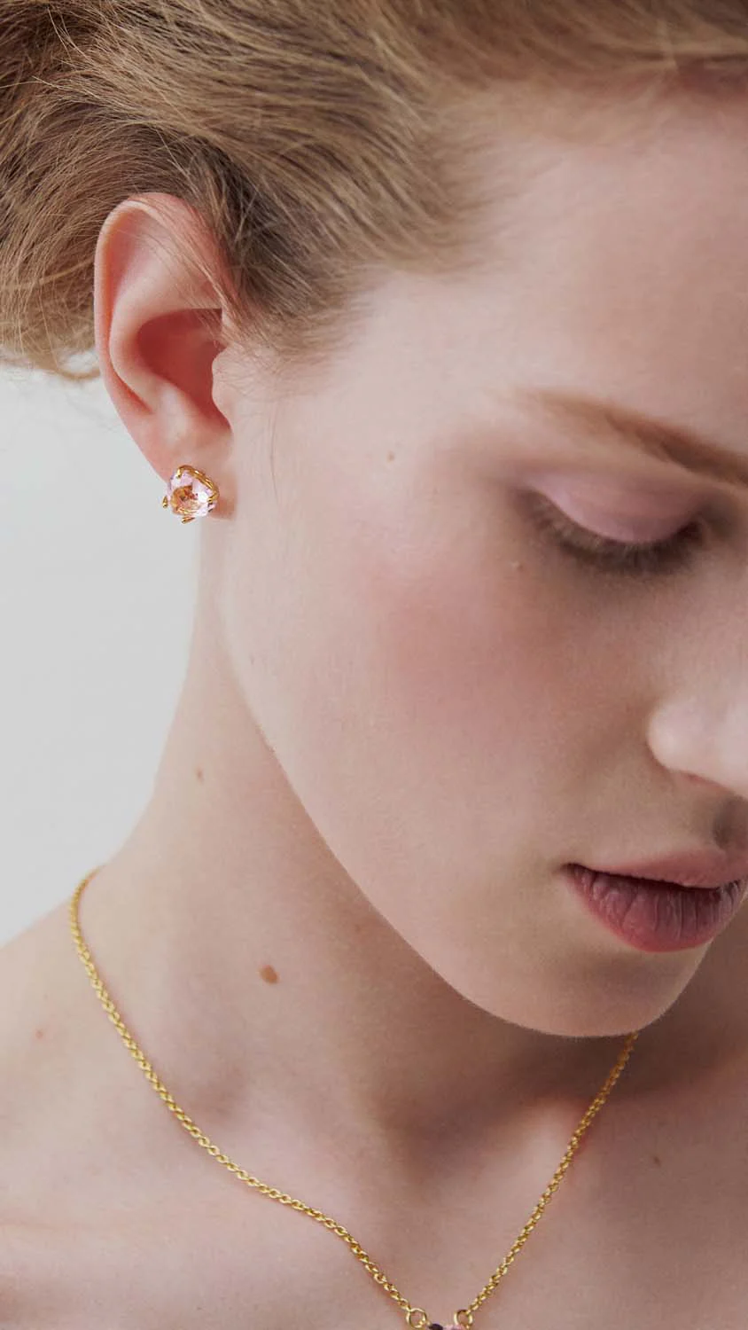 Light Pink Diamantine Heart-Shaped Post Earrings - Image 3