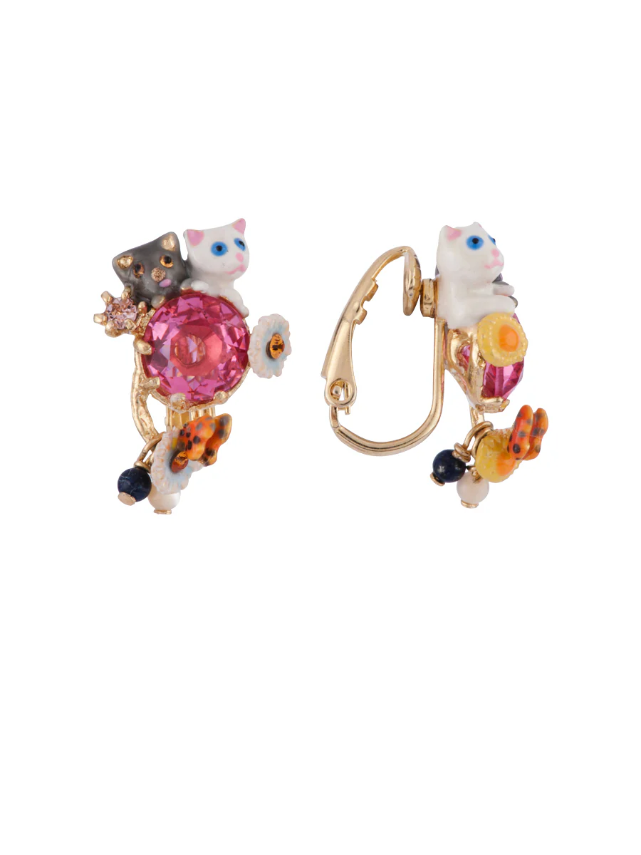 Little Cats Duo with Faceted Glass and Charms Clip Earrings - Image 2