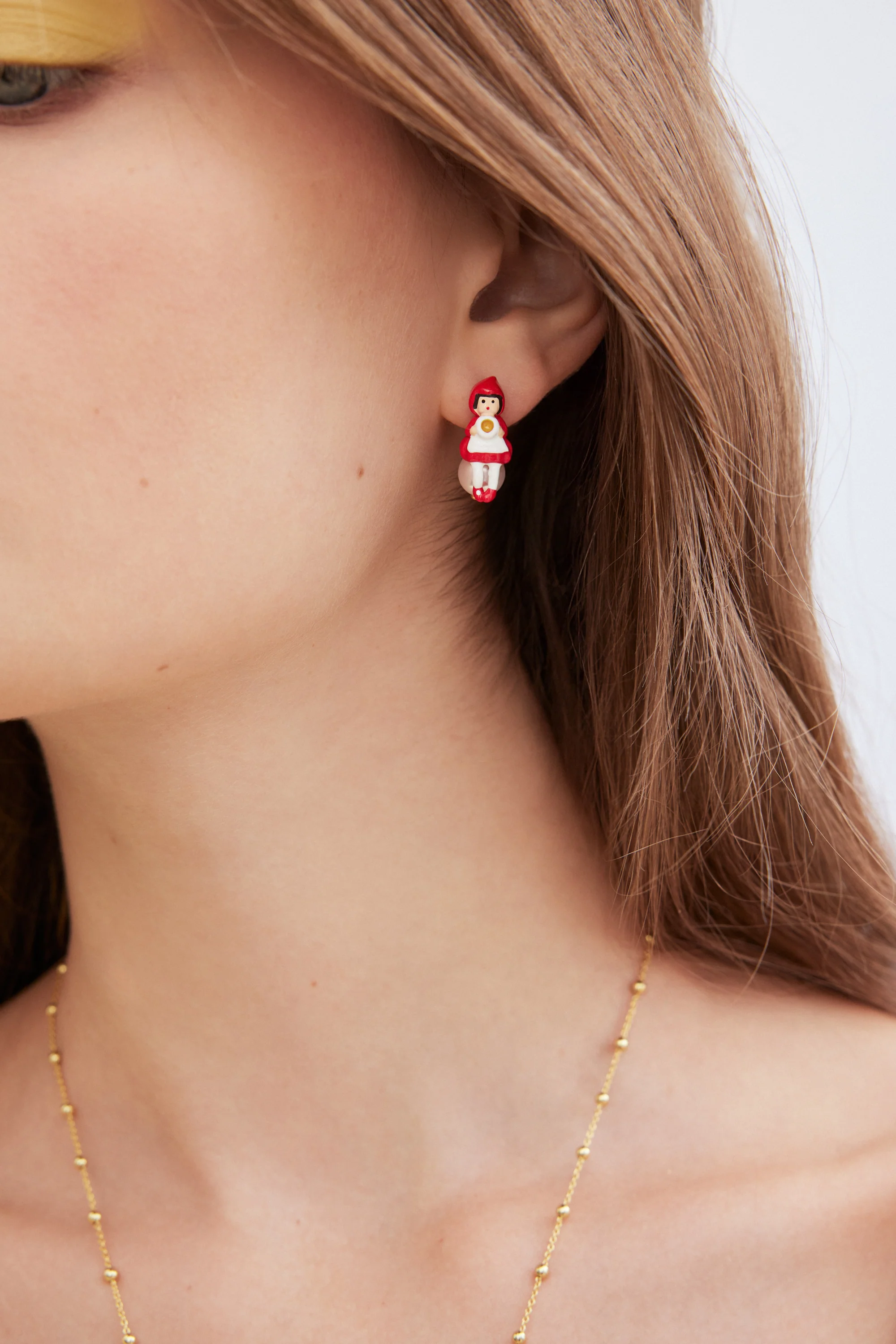 Little Red Riding Hood Clip Earrings, Imitation Pearl - Image 3