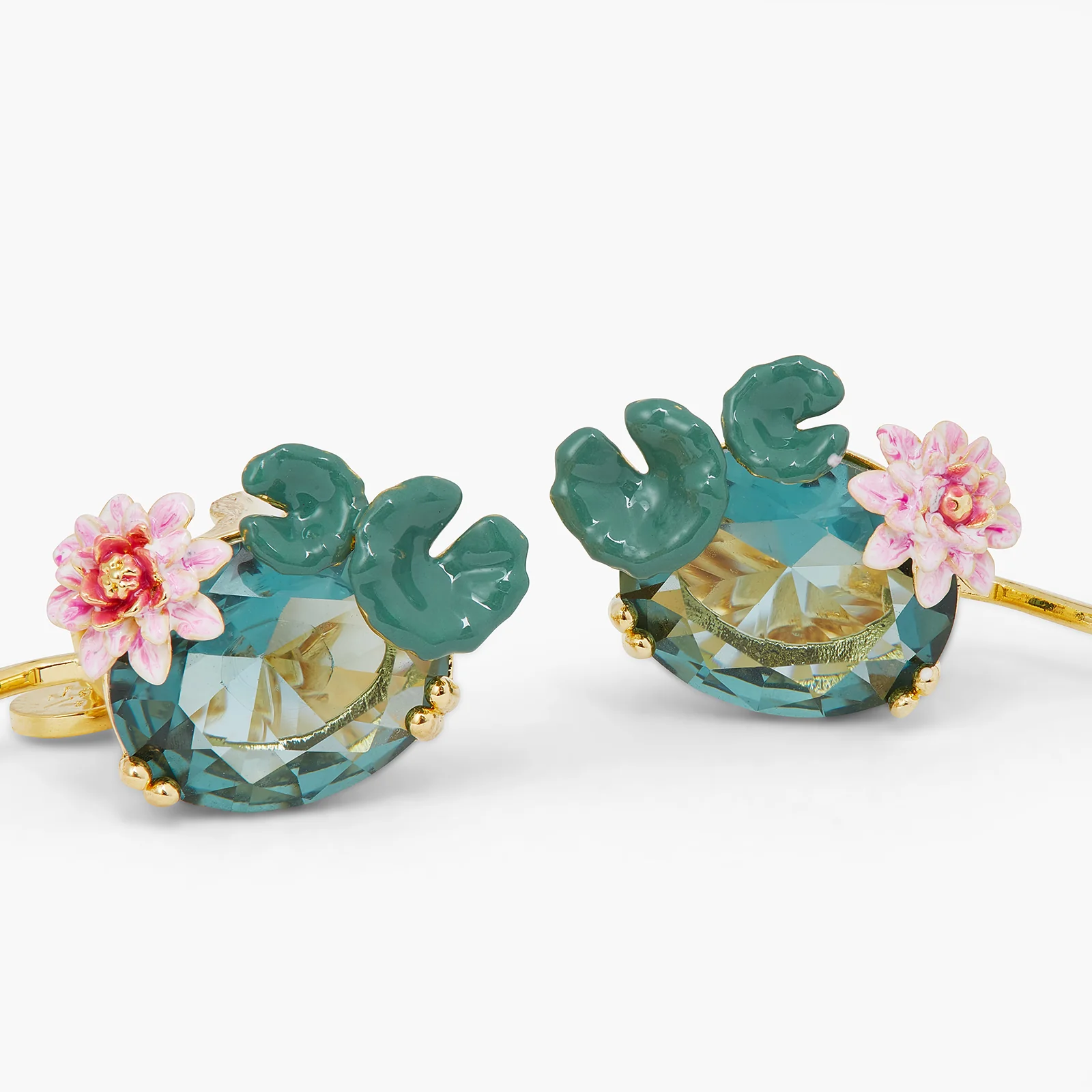 Lotus Flower and Blue Stone Clip-on Earrings - Image 3