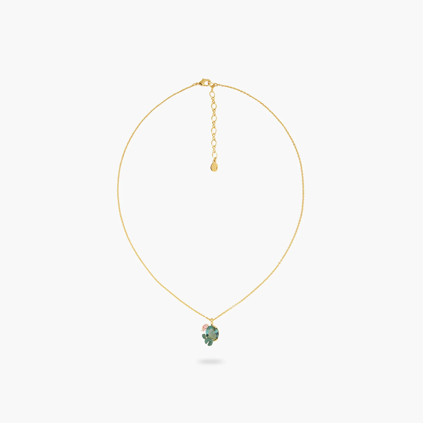 Lotus Flower and Blue Stone Pendant Necklace - Image 3