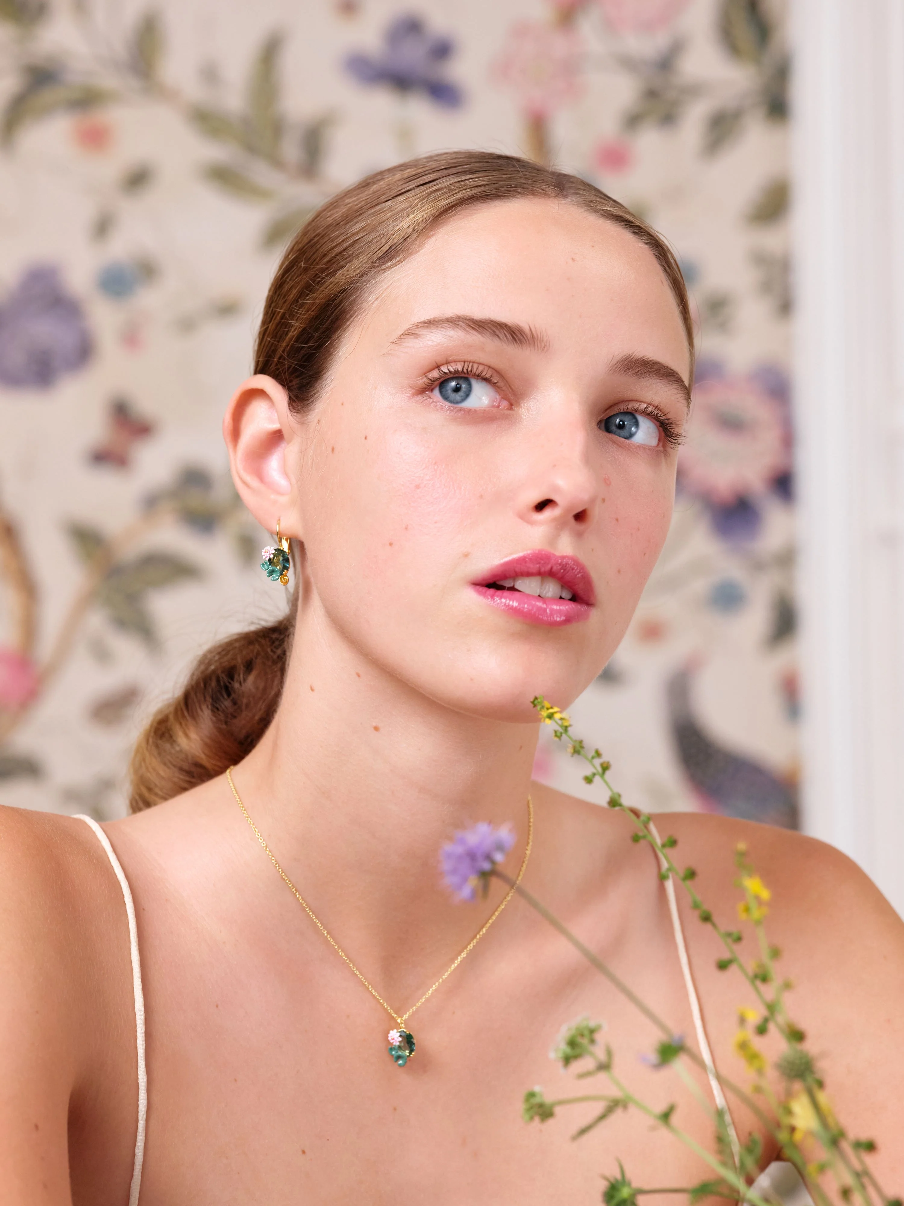 Lotus Flower and Blue Stone Sleeper Earrings - Image 4