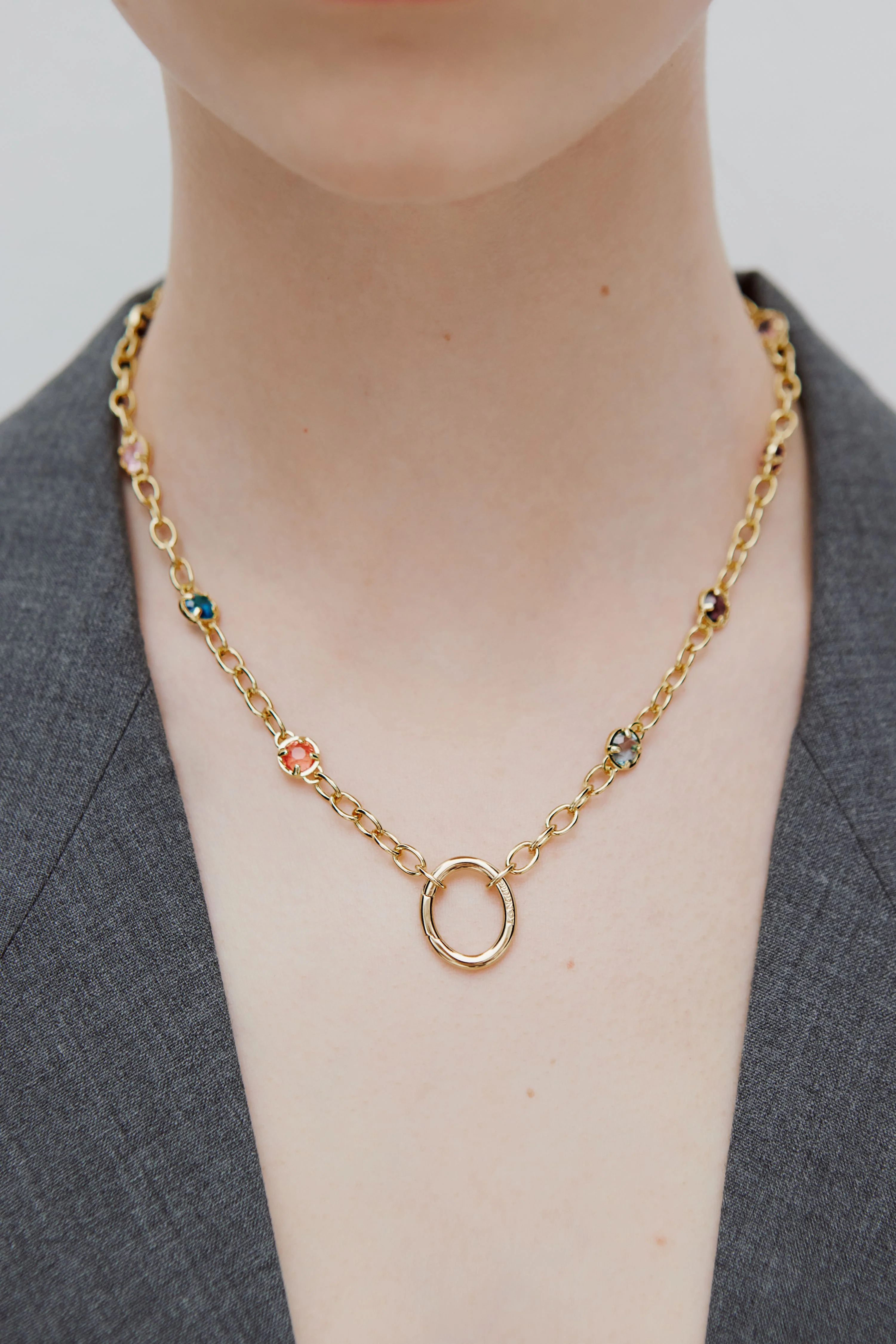 Pendant Necklace Chain with Multicolored Crystals - Image 4