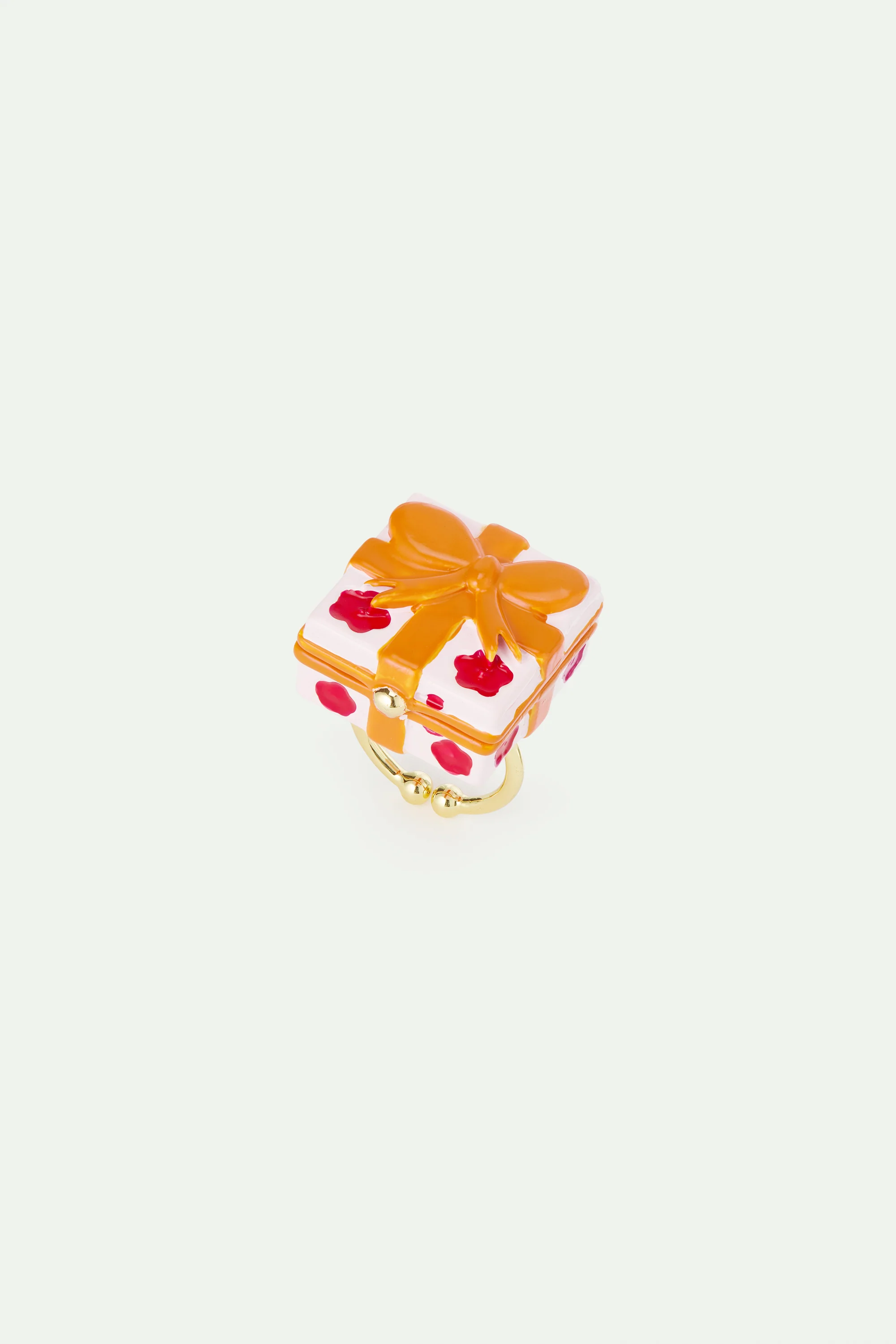 N2 Adjustable ring with Pink Gift Box, Red Flower and Orange Bow