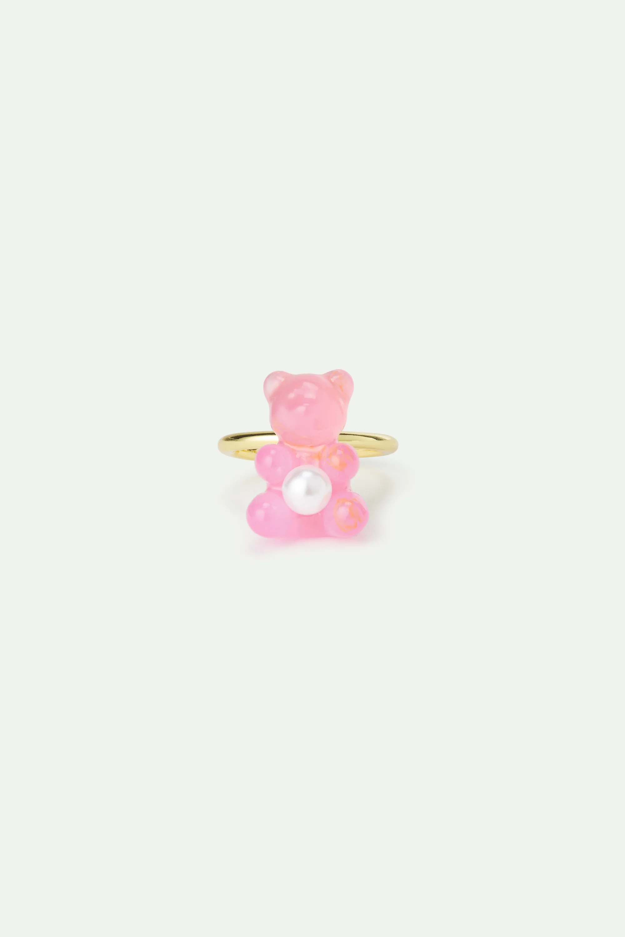 N2 Adjustable ring with Pink Teddy Bear Sweet and White Imitation Pearl - Image 2