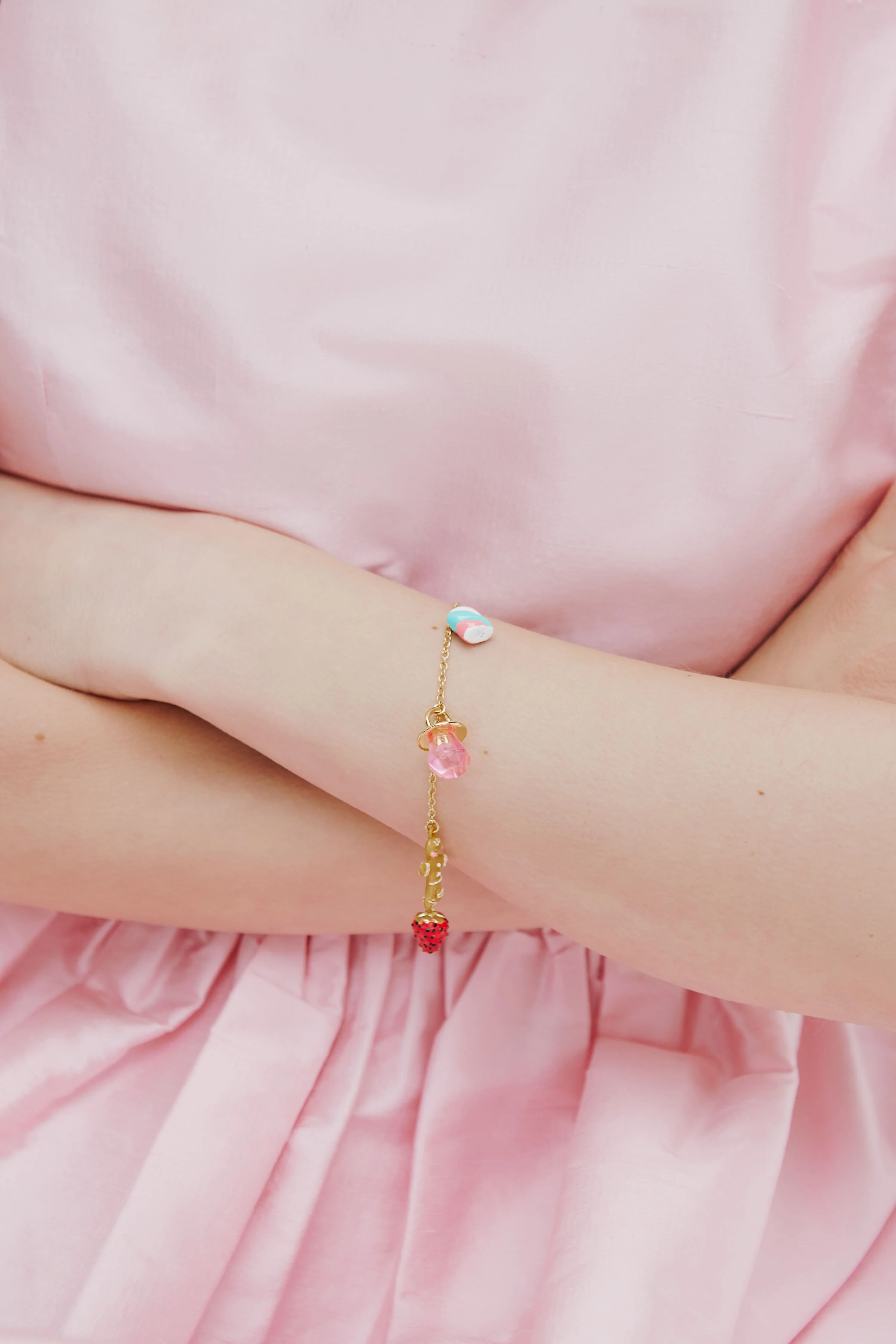 N2 Blue and Pink Teddy Bear Sweet Bracelet with White Imitation Pearl - Image 3