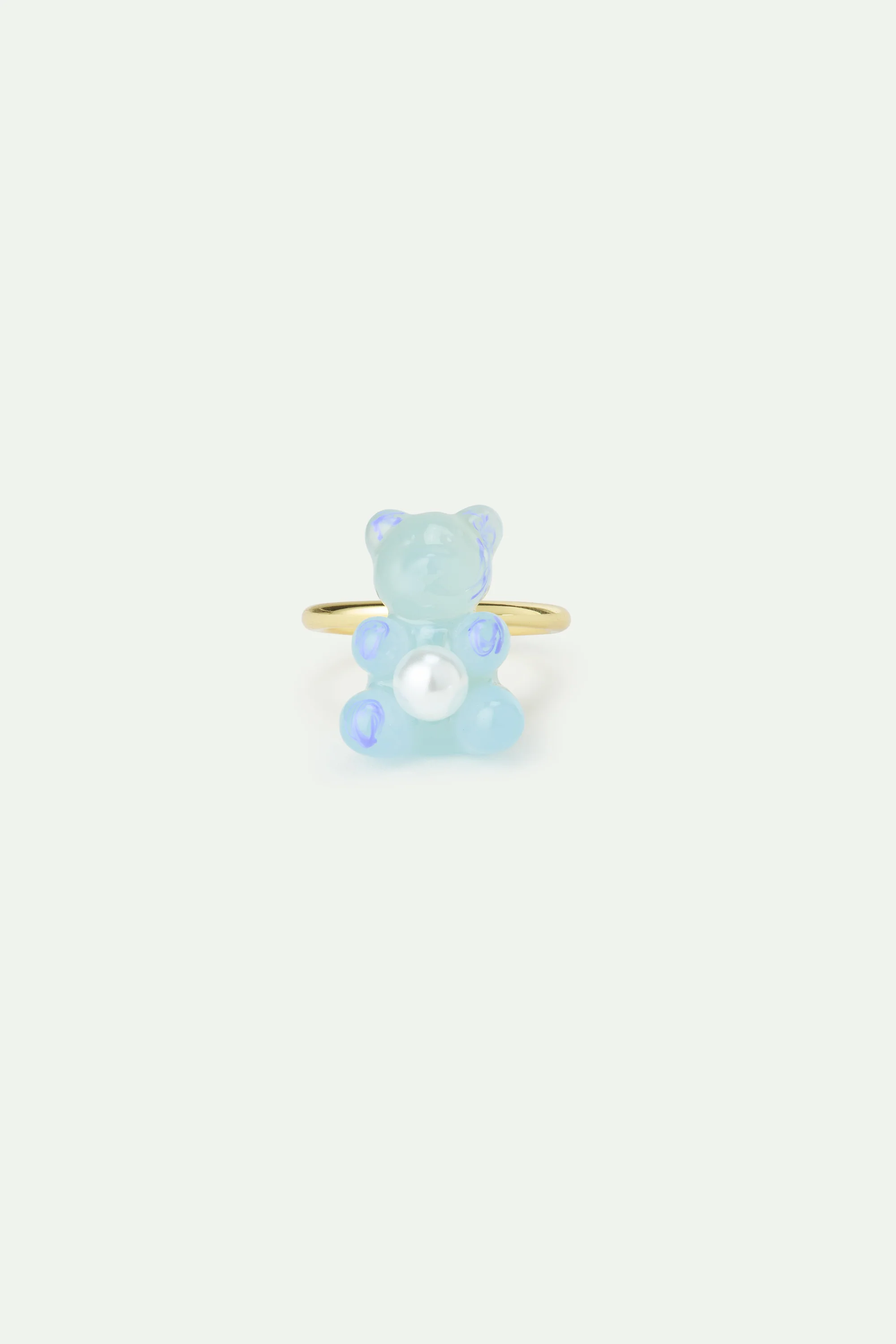 N2 Blue Teddy Bear Sweet and Imitation Pearl Adjustable Ring - Image 2