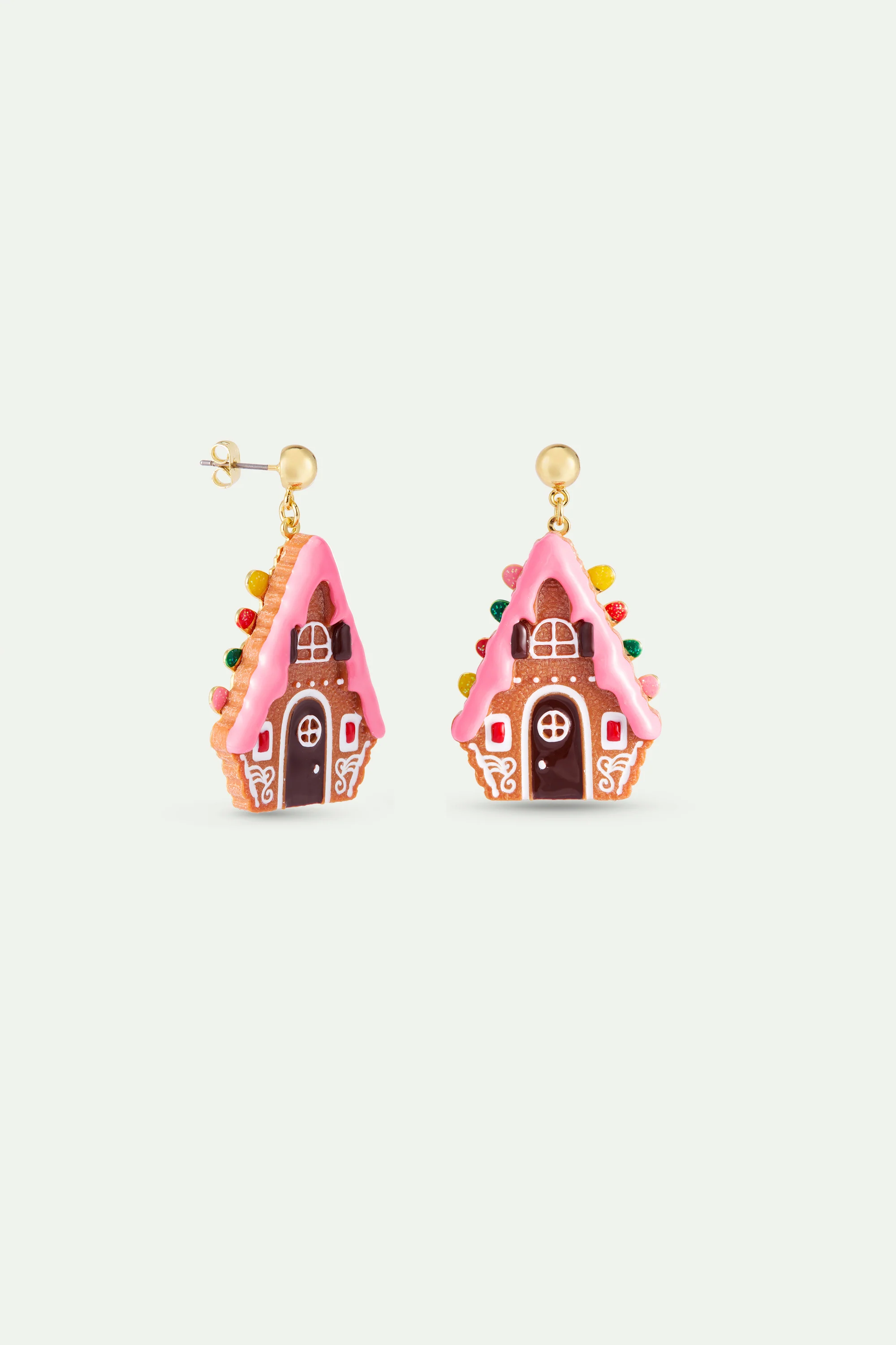 N2 Dangle Post Earrings with Hansel and Gretel Gingerbread House - Image 2