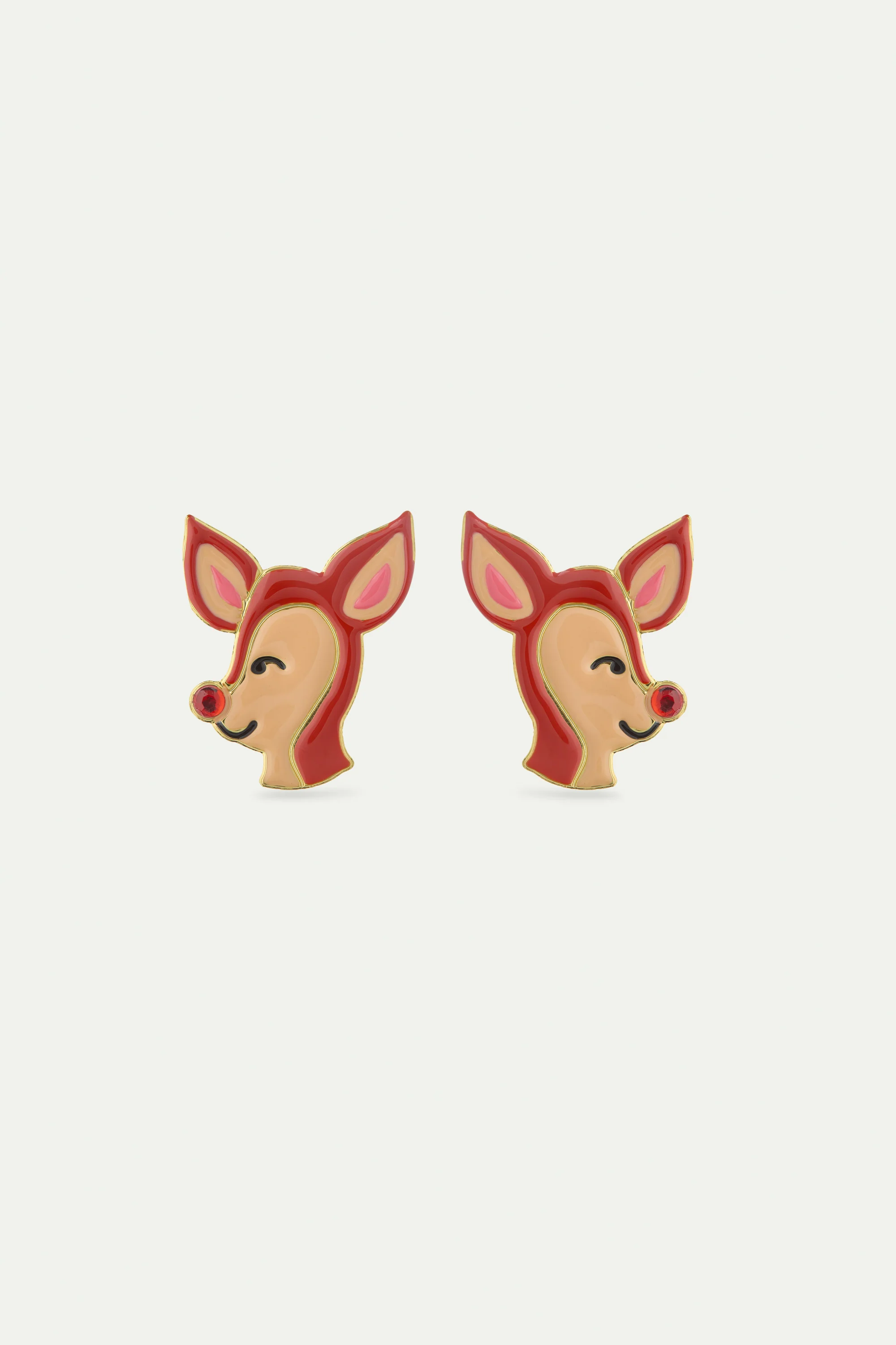 N2 Doe and Red Rhinestone Clip-On Earrings