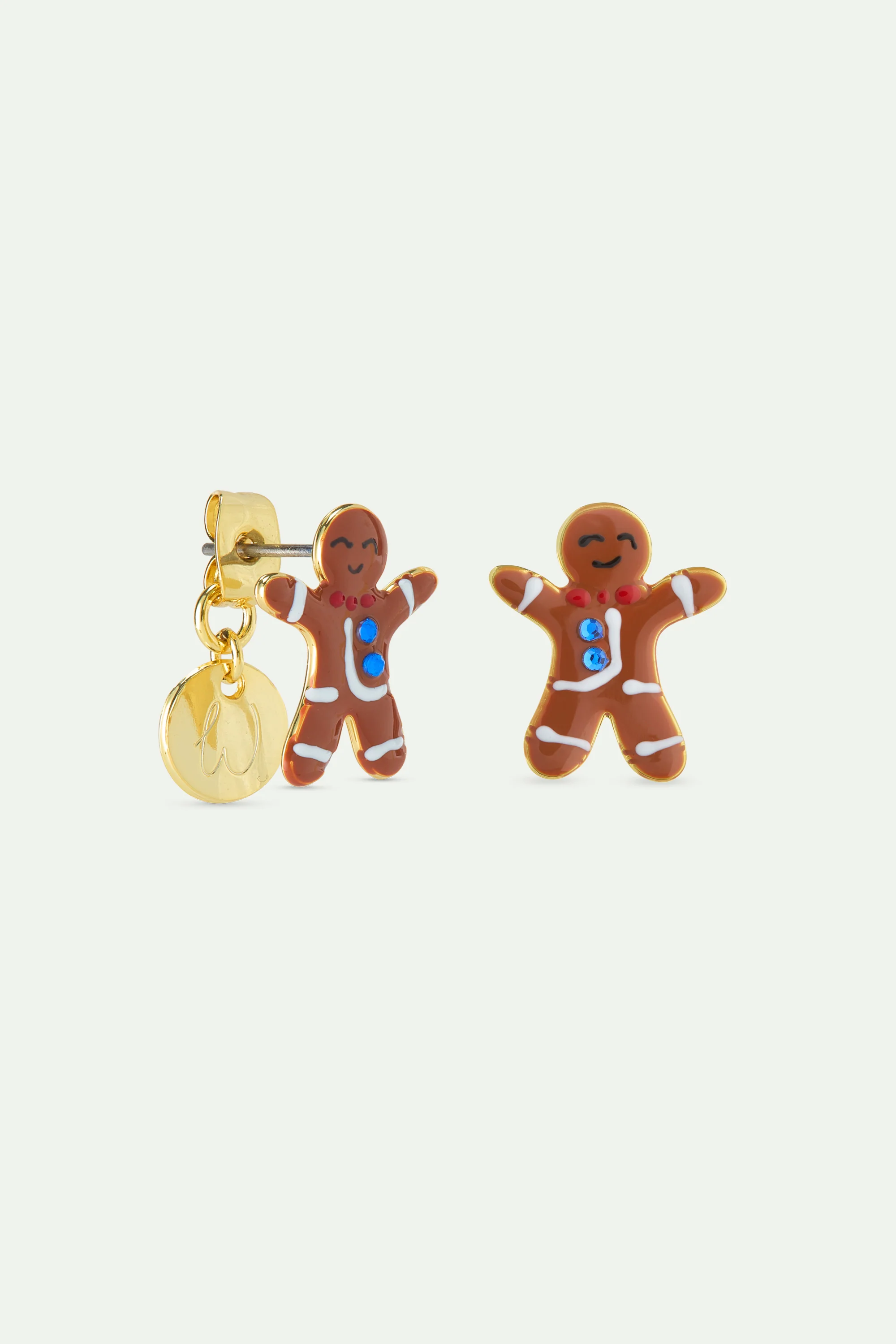 N2 Gingerbread Man and Blue Rhinestone Post Earrings - Image 2