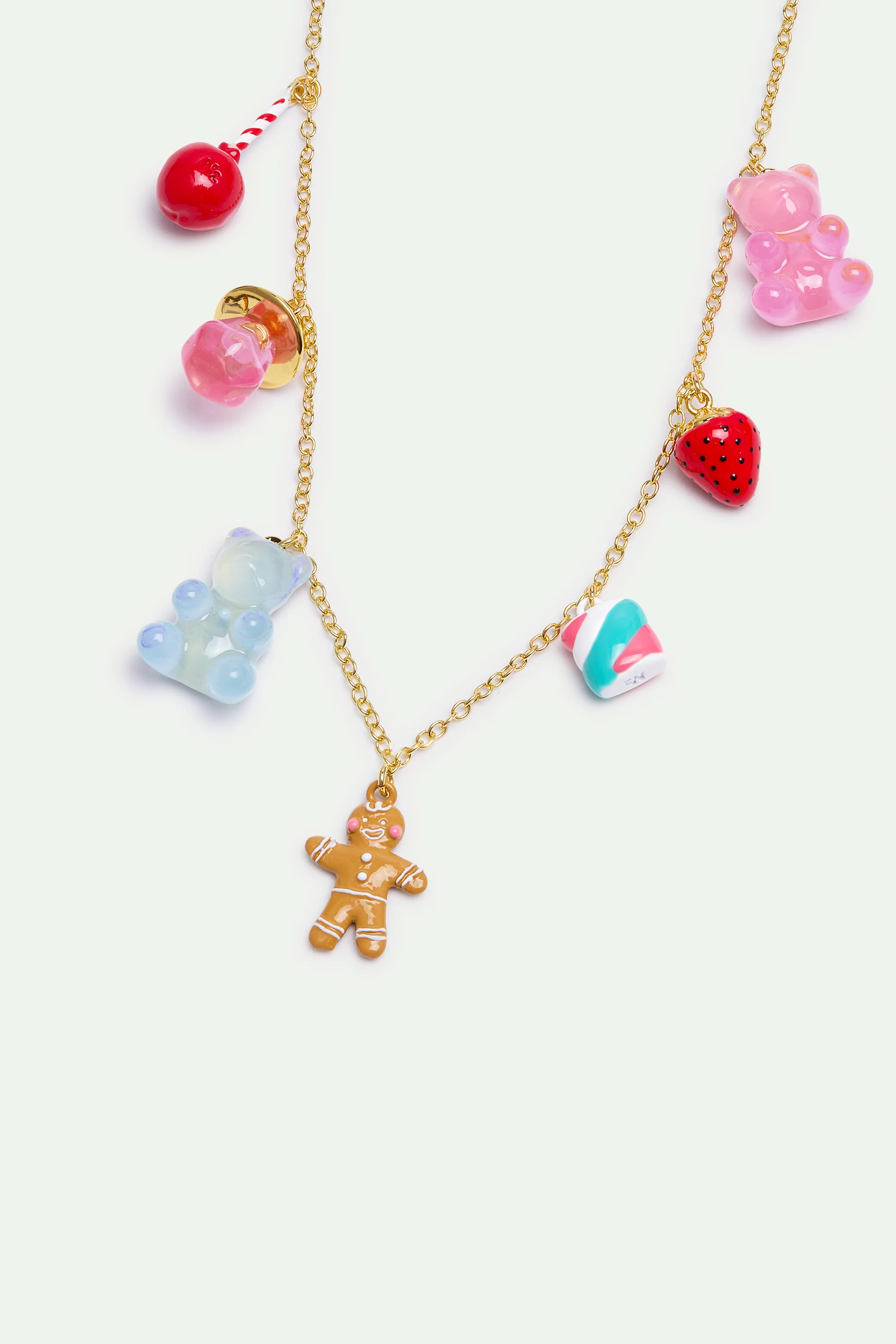 N2 Gingerbread Man, Marshmallow Bear, Lollipop and Strawberry Pendant Necklace - Image 2