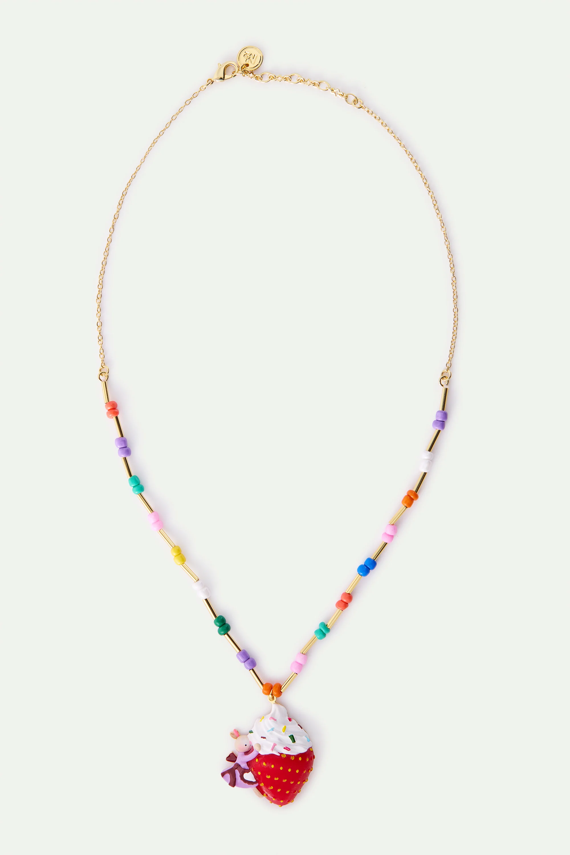 N2 Gretel Pendant Necklace with Strawberry and Cream and Colorful Beads - Image 3