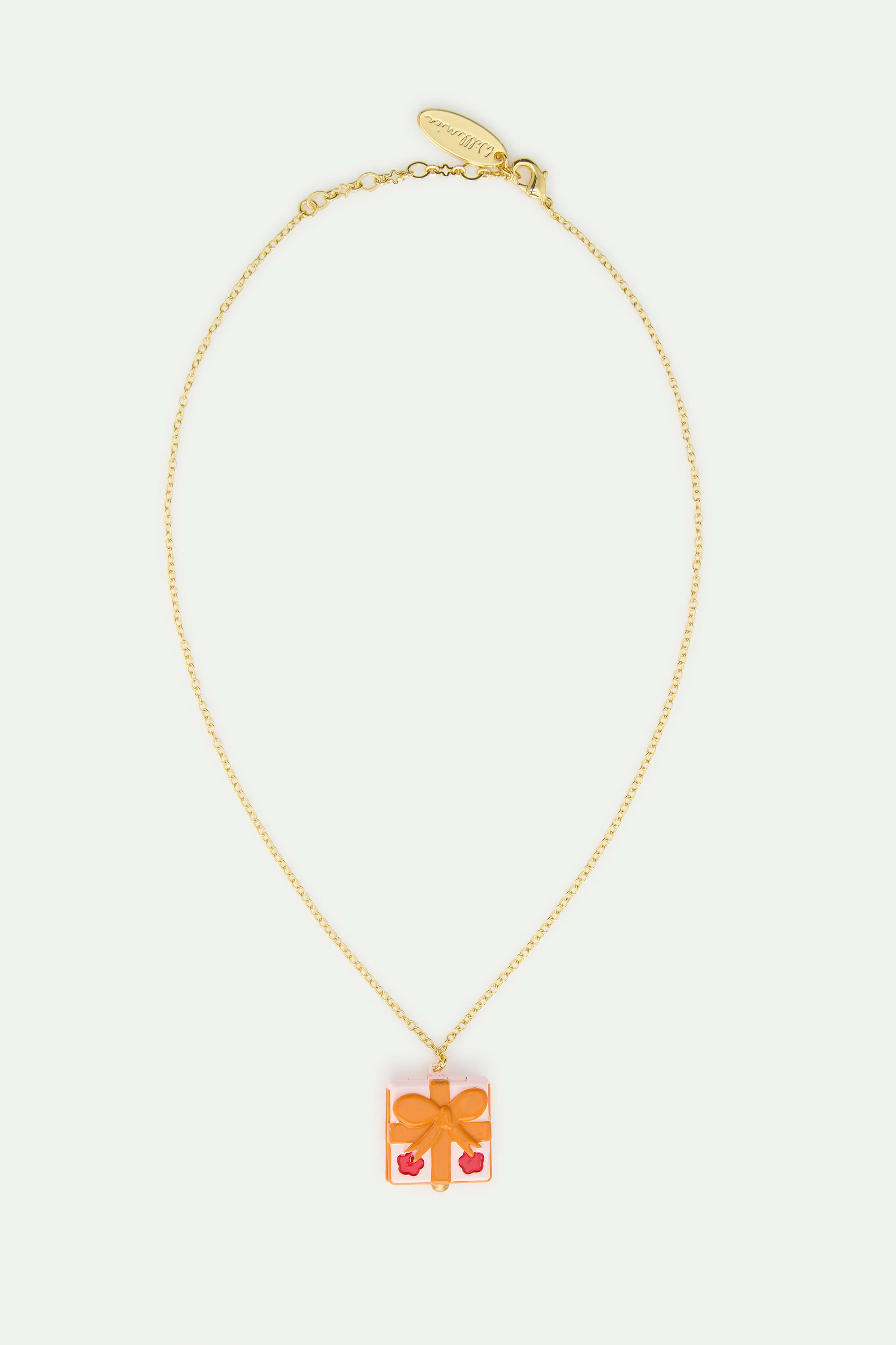 N2 Pendant Necklace with Pink Gift Box, Red Flower and Orange Bow - Image 2