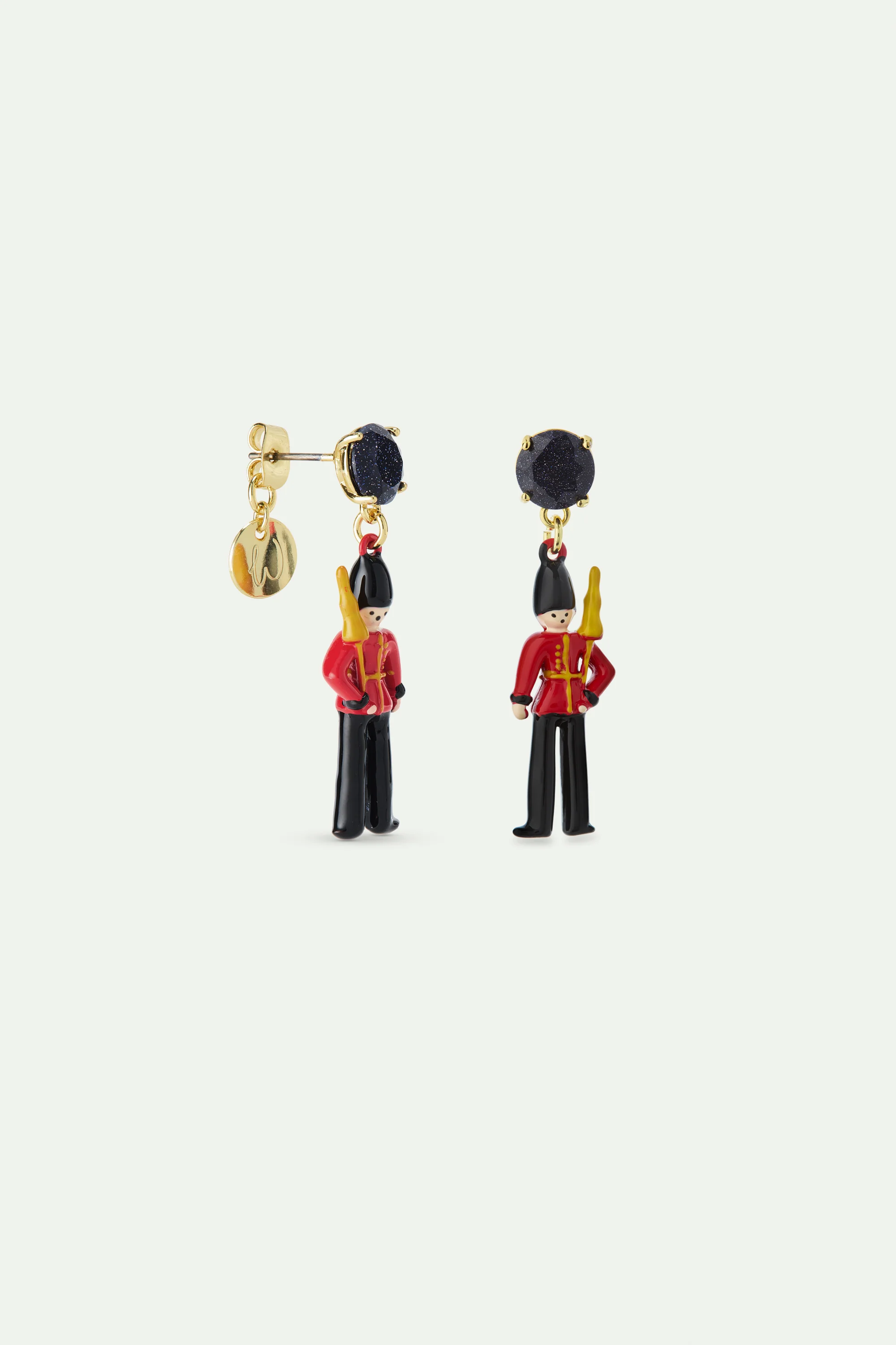 N2 Post Earrings with Black and Red King's Guards and Black Faceted Glass - Image 2