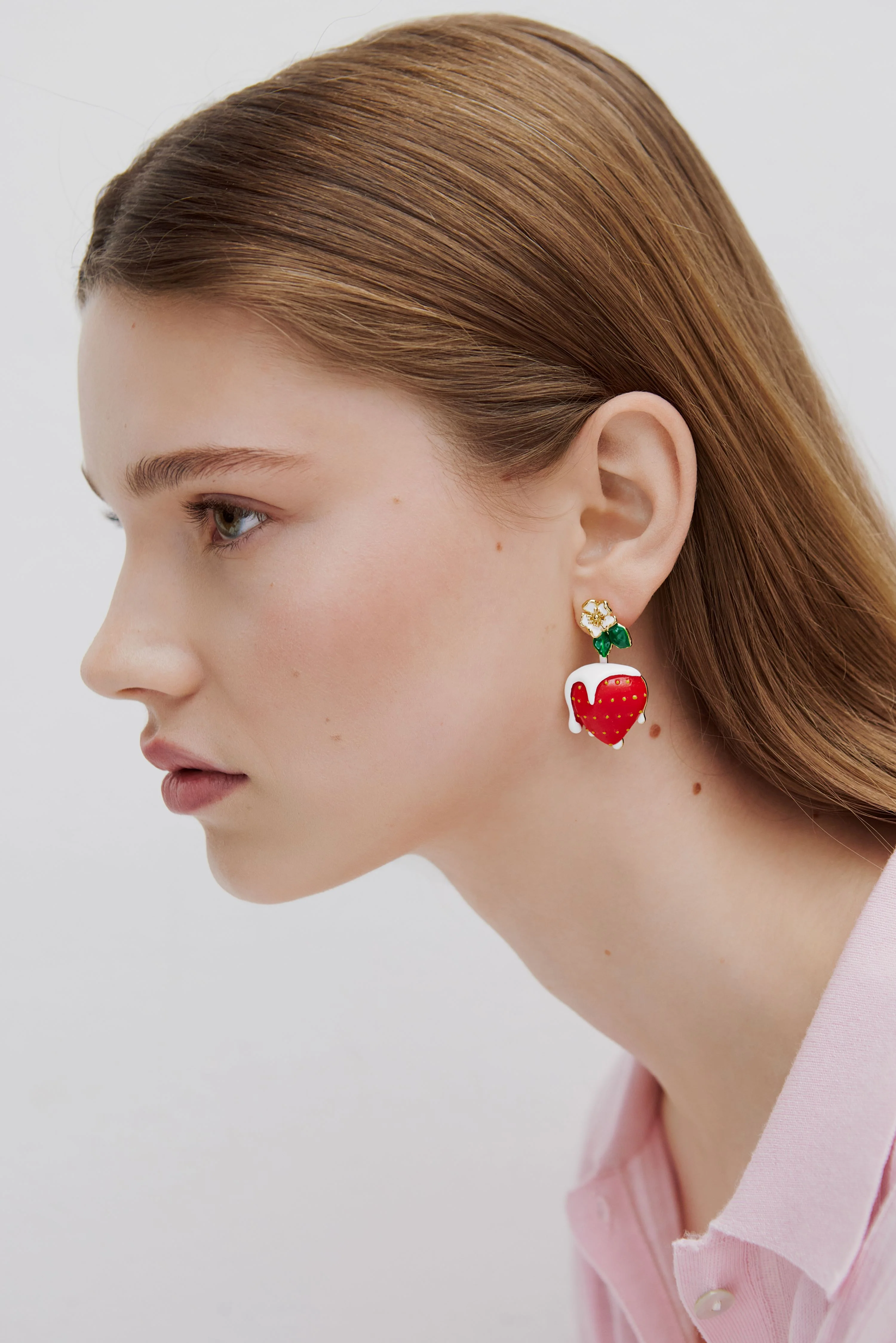N2 Strawberry and Cream with White Flower Post Earrings - Image 3