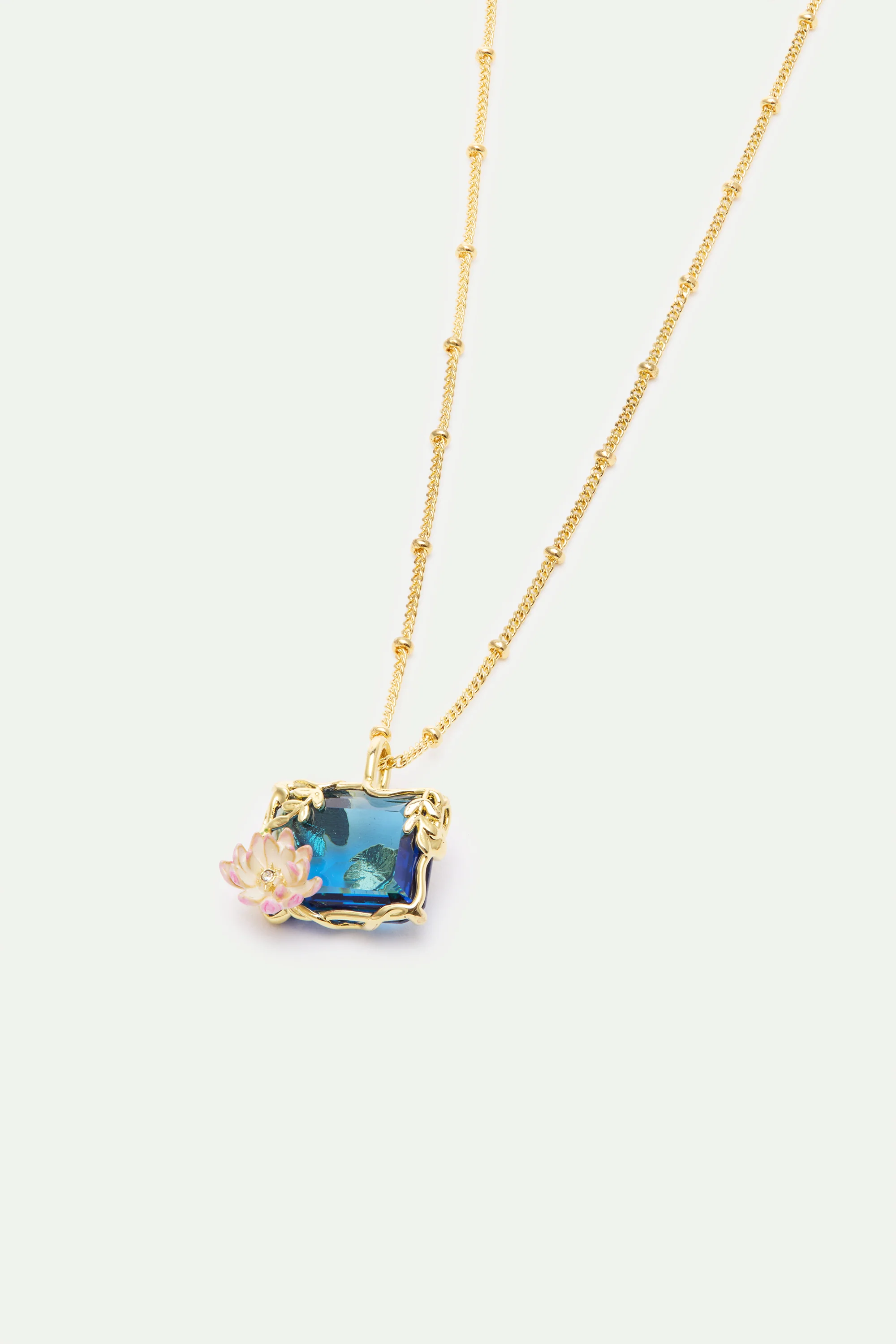 Necklace with Blue and Pink Water Lily Pendant - Image 2