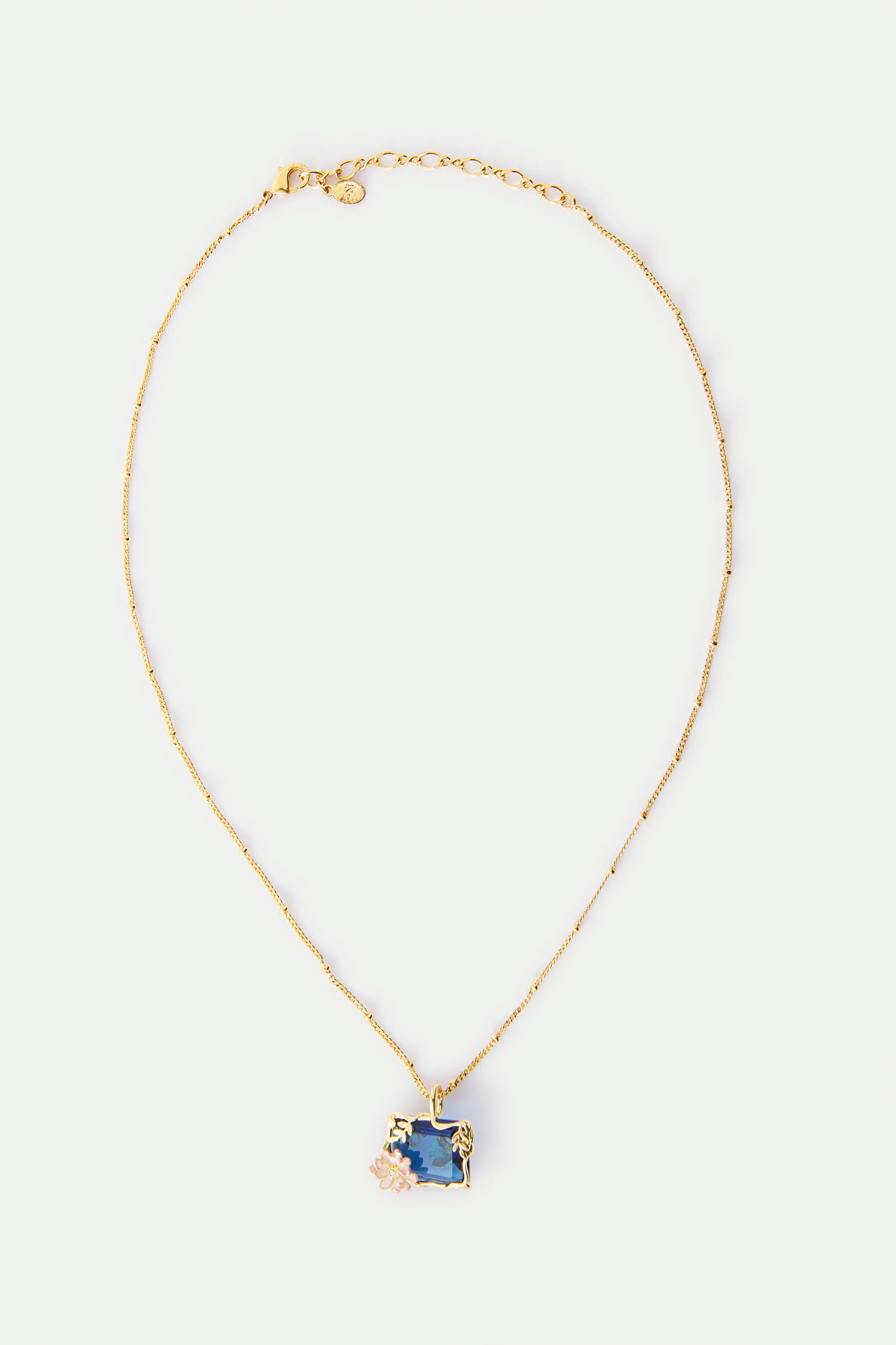Necklace with Blue and Pink Water Lily Pendant - Image 3