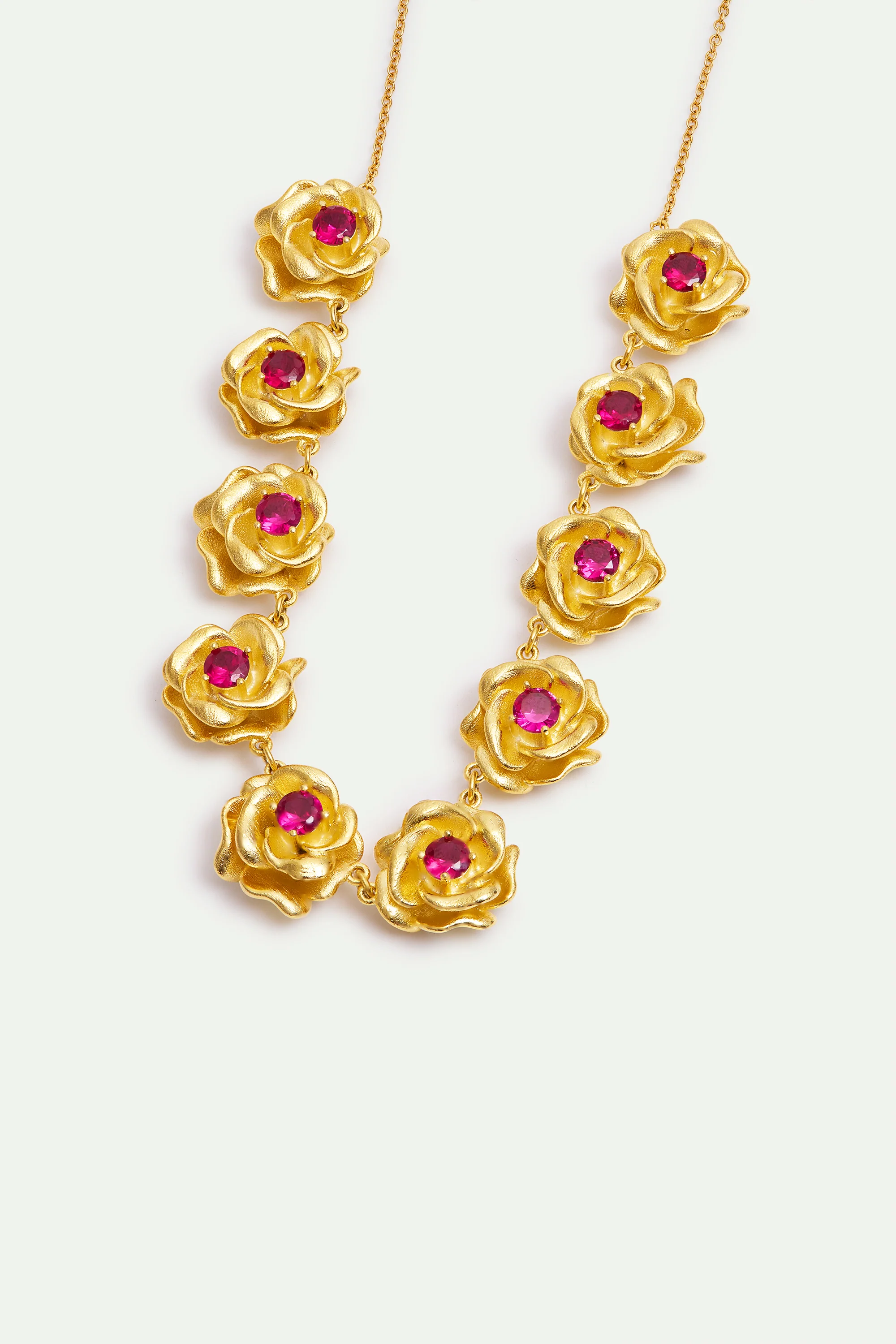 Necklace with Gold Mona Lisa Roses and Pink Stones - Image 2