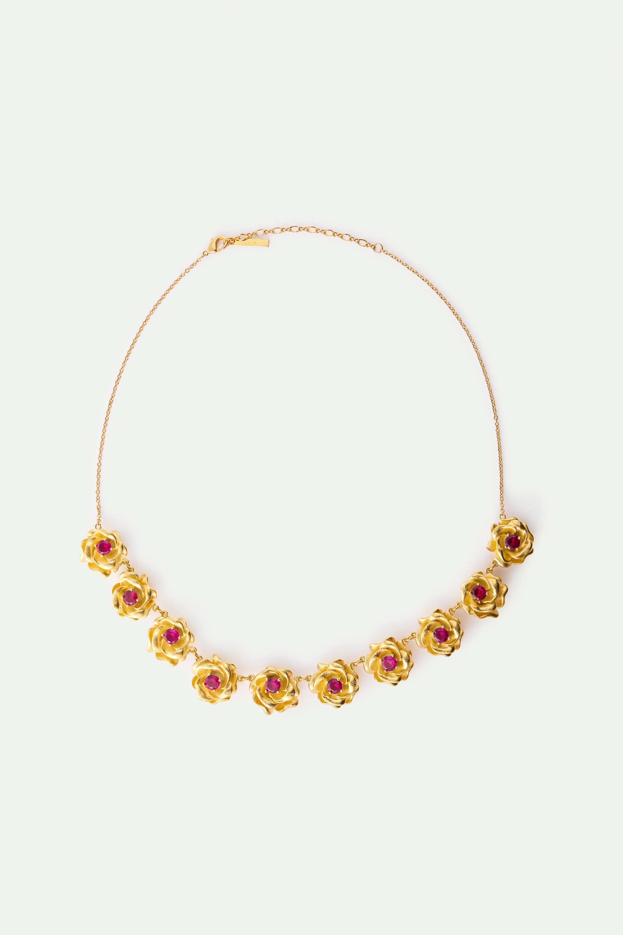 Necklace with Gold Mona Lisa Roses and Pink Stones - Image 3