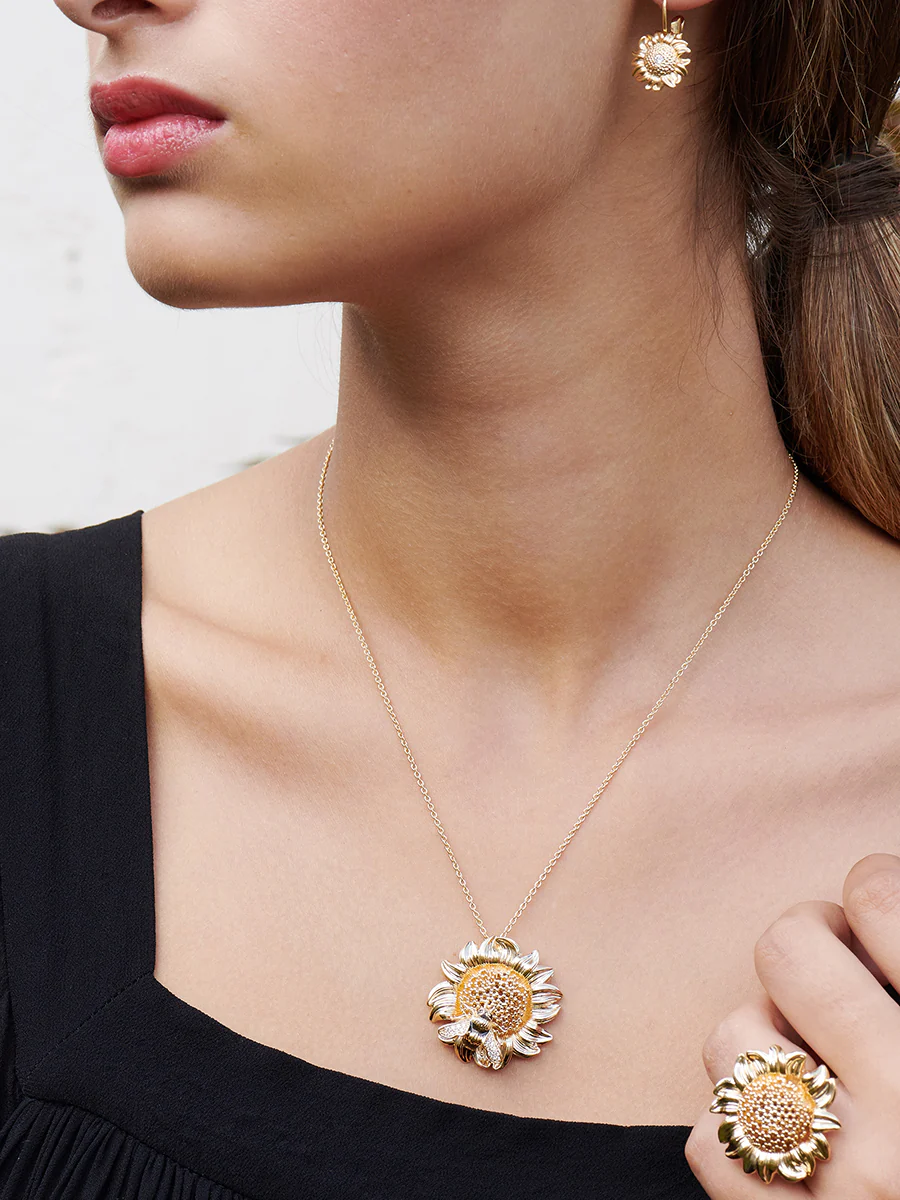Nectar of the Sun Sunflower and Bumblebee Pendant Necklace - Image 3