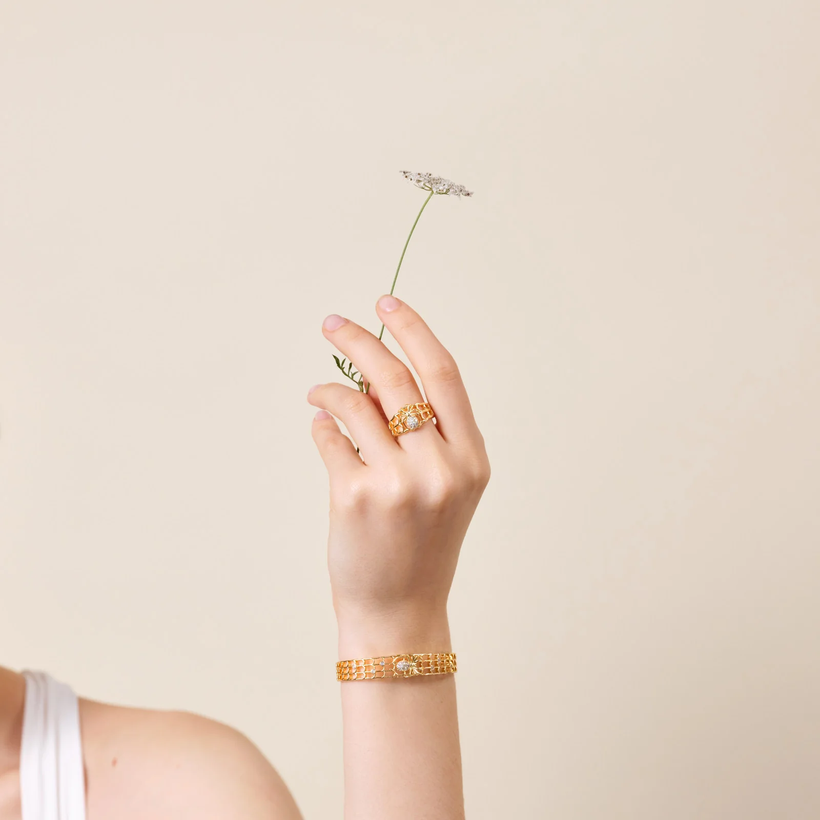 Openwork Enamel Spider and Crystal Ring - Image 4
