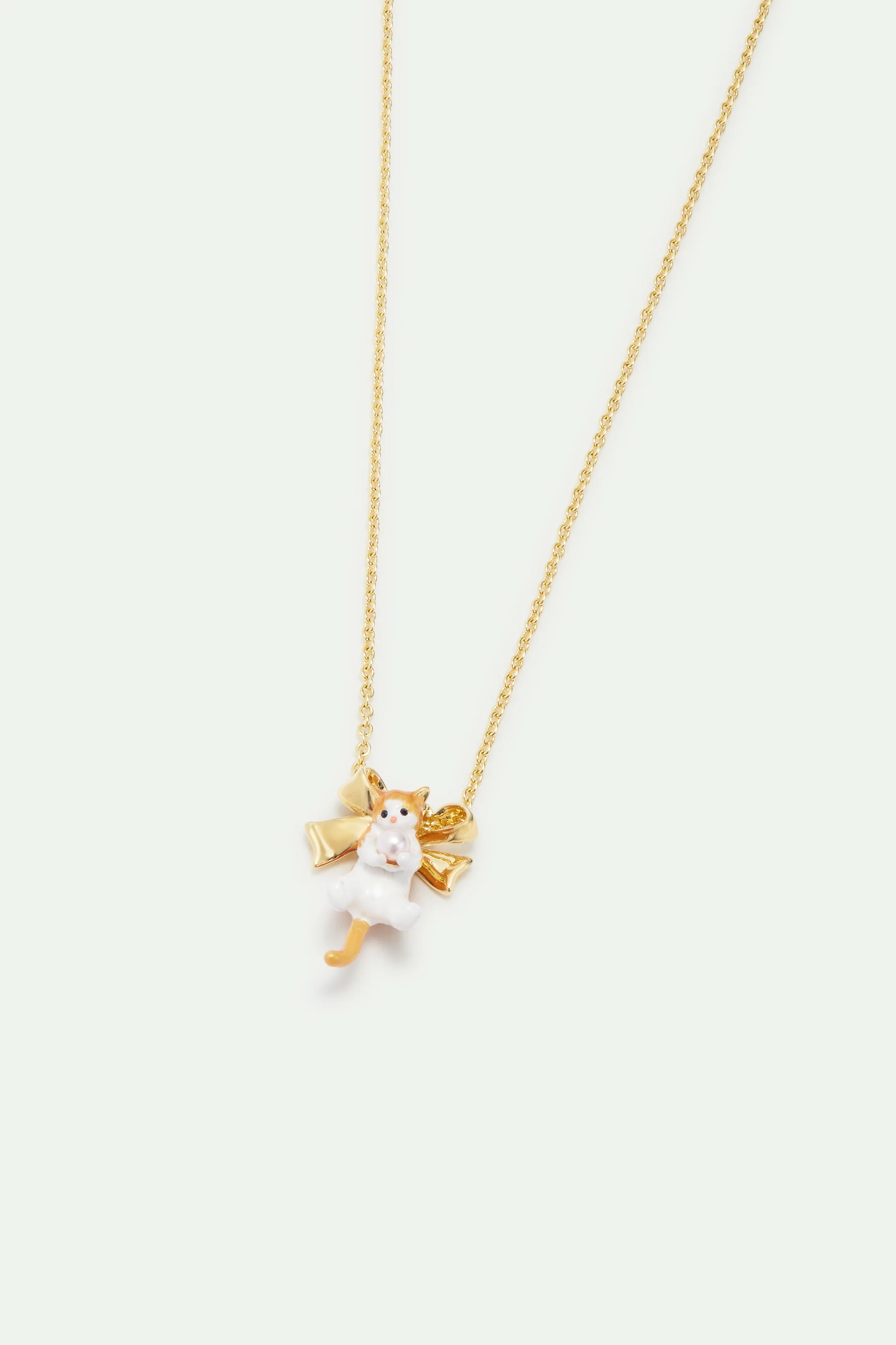 Orange Tabby Kitten and Golden Bow Necklace - Image 2