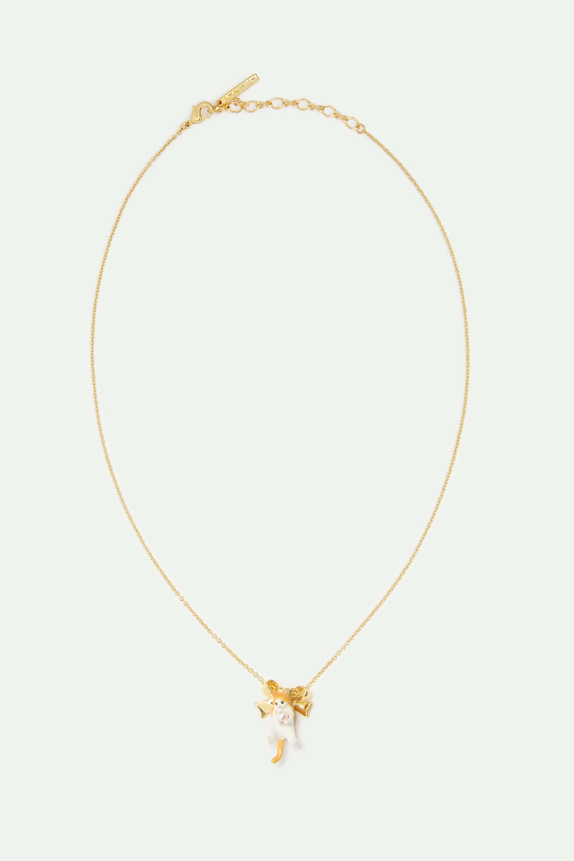 Orange Tabby Kitten and Golden Bow Necklace - Image 3