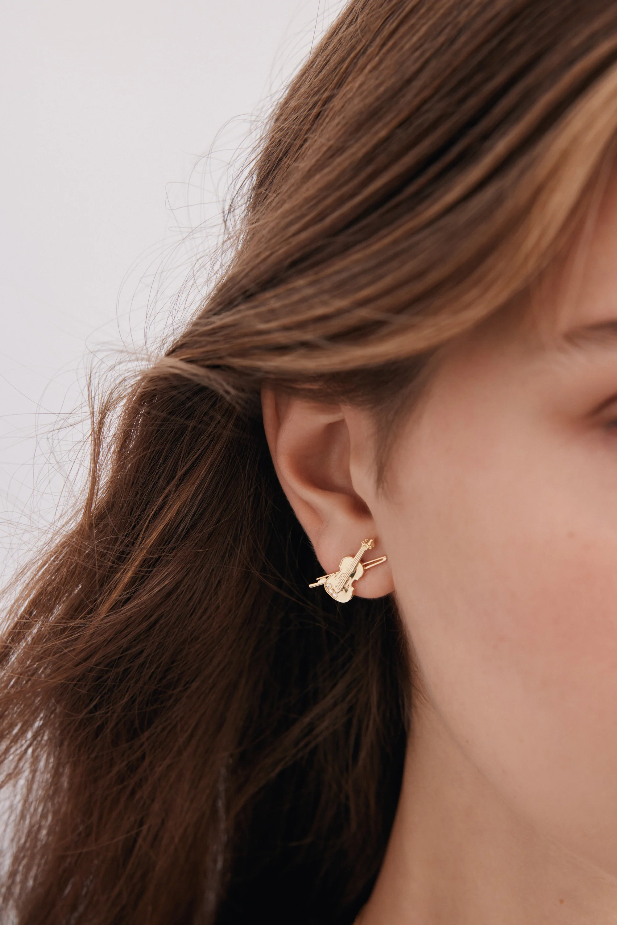 Paris Opera Gold Cello Pierced Earrings - Image 5