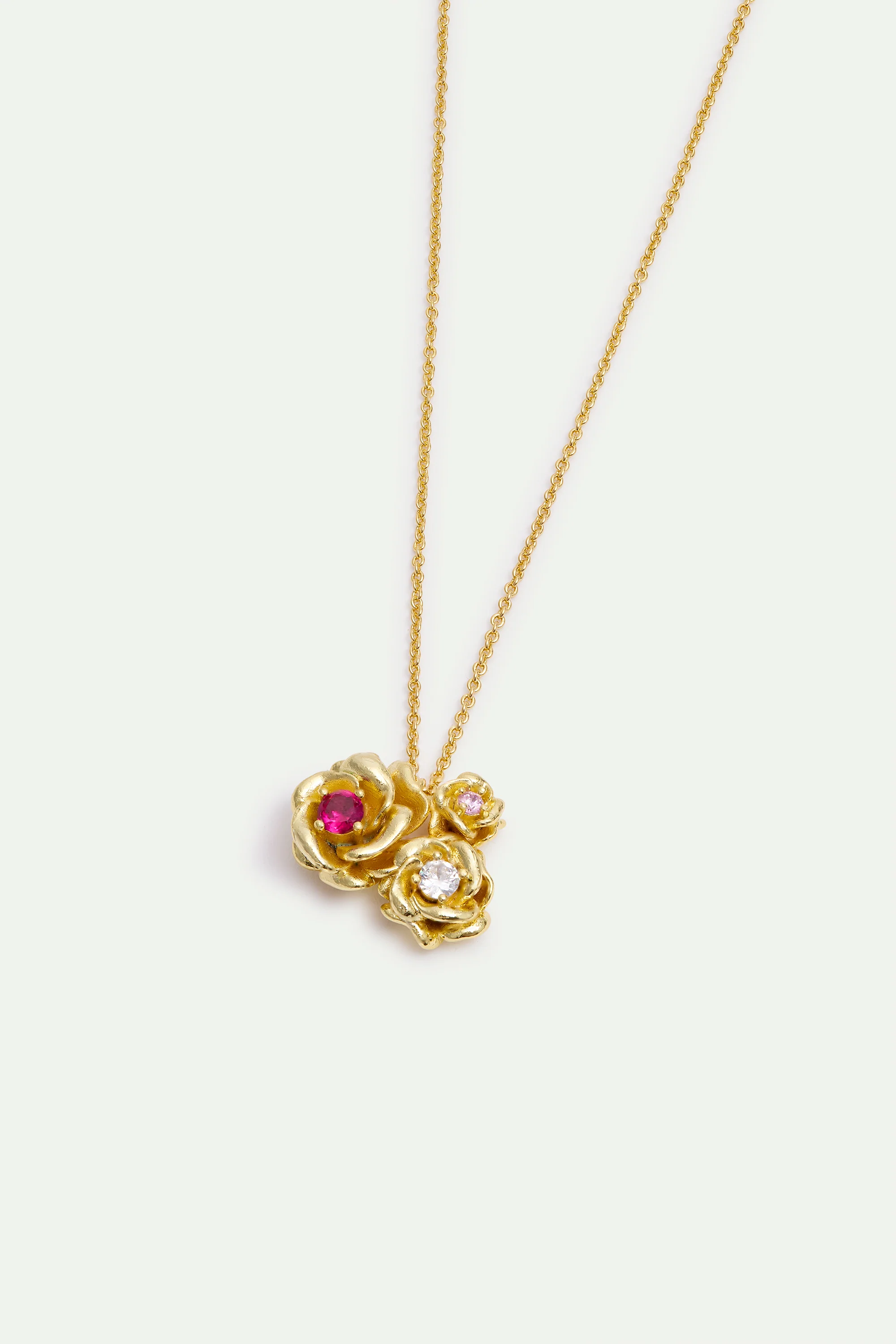 Pendant Necklace with Gold Mona Lisa Roses and Round Stones - Image 2